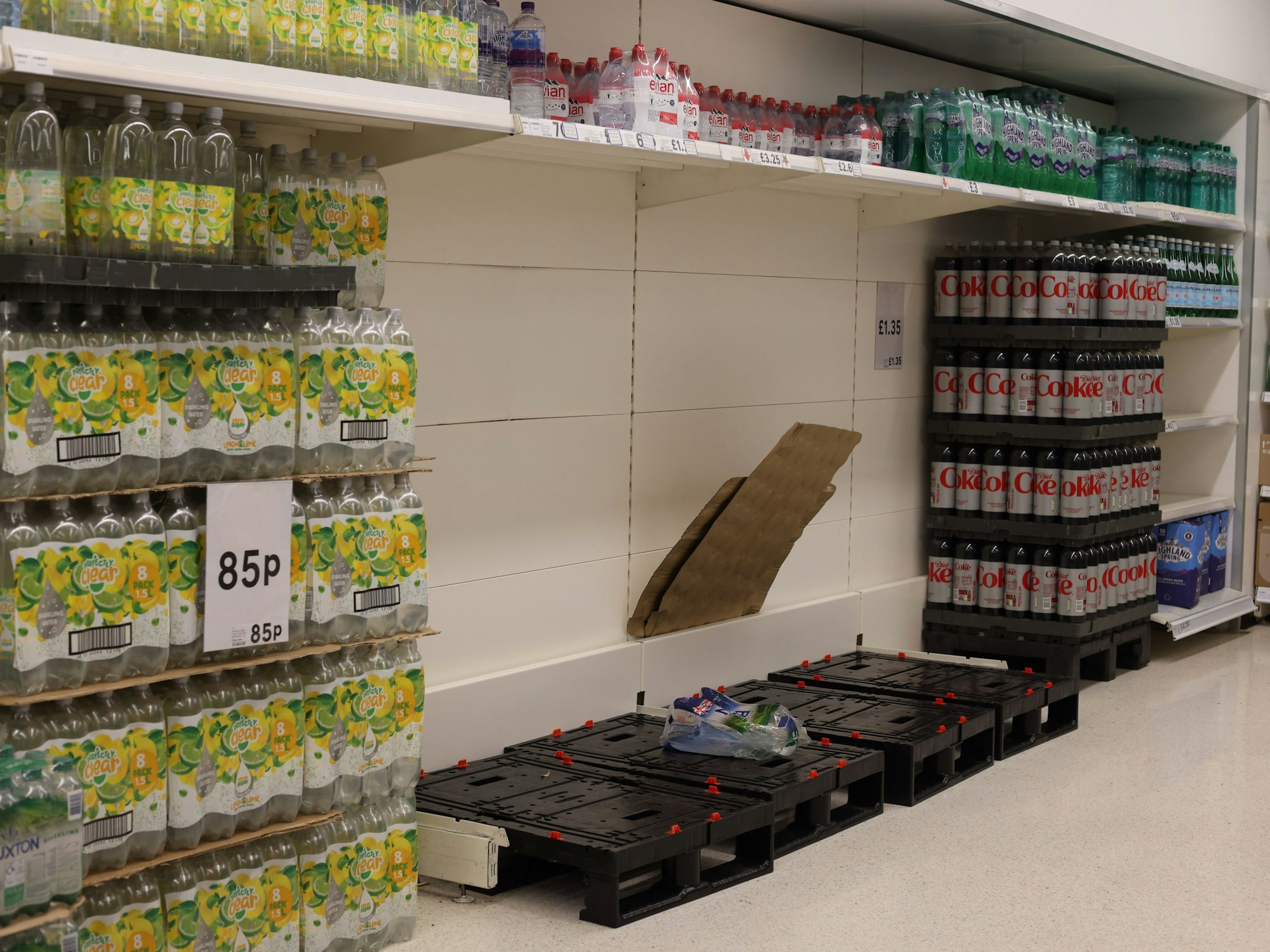 Fehlende Waren – derzeit sind solche Bilder in Großbritannien keine Seltenheit. Dieses Foto wurde am 10. Oktober 2021 in einem Tesco-Supermarkt in London aufgenommen.