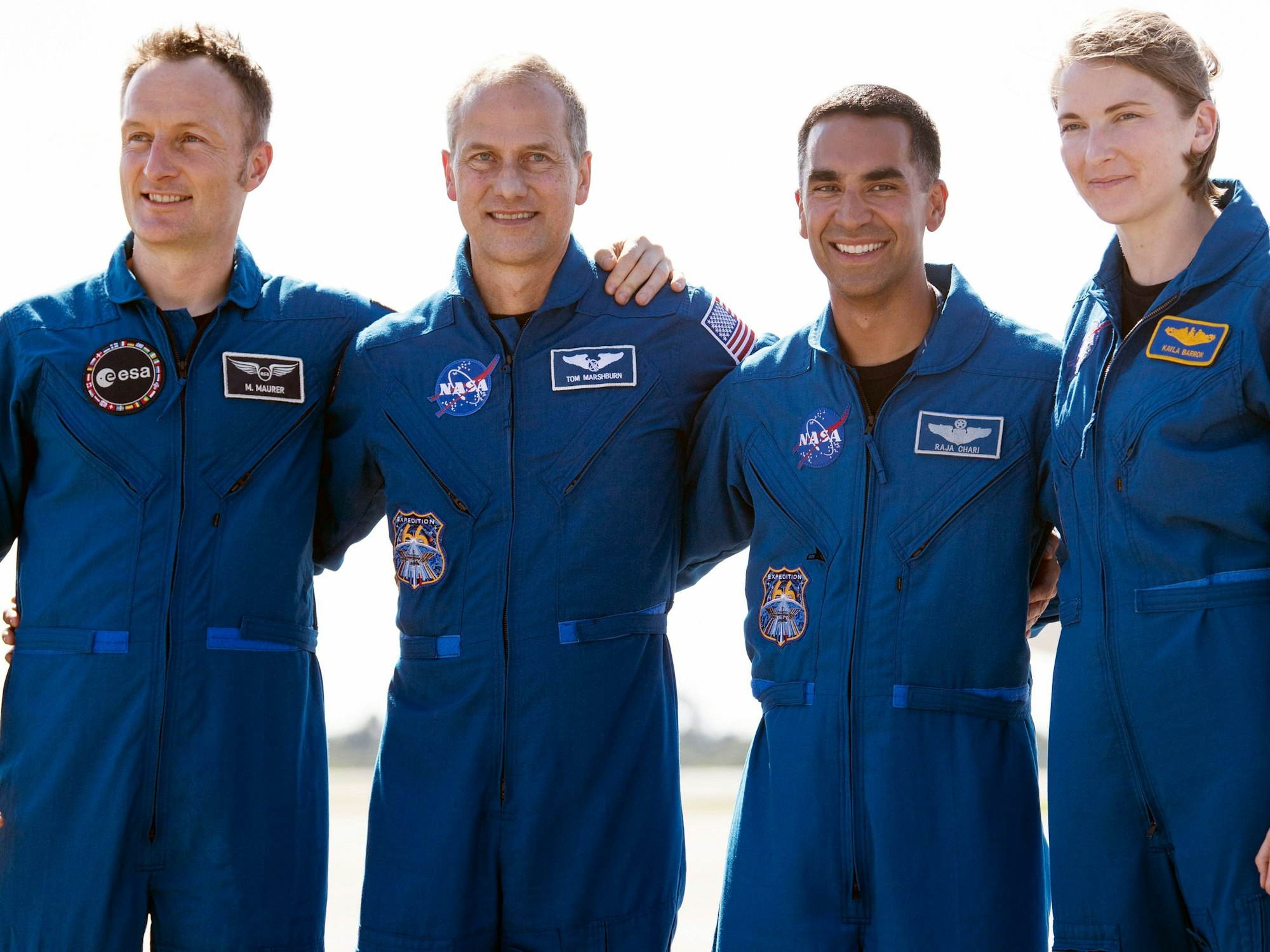 Die Crew muss sich weiter gedulden. Der Start zur ISS wurde erneut verschoben. Das Foto zeigt (von links): Matthias Maurer, Tom Marshburn, Raja Chari, und Kayla Barron.