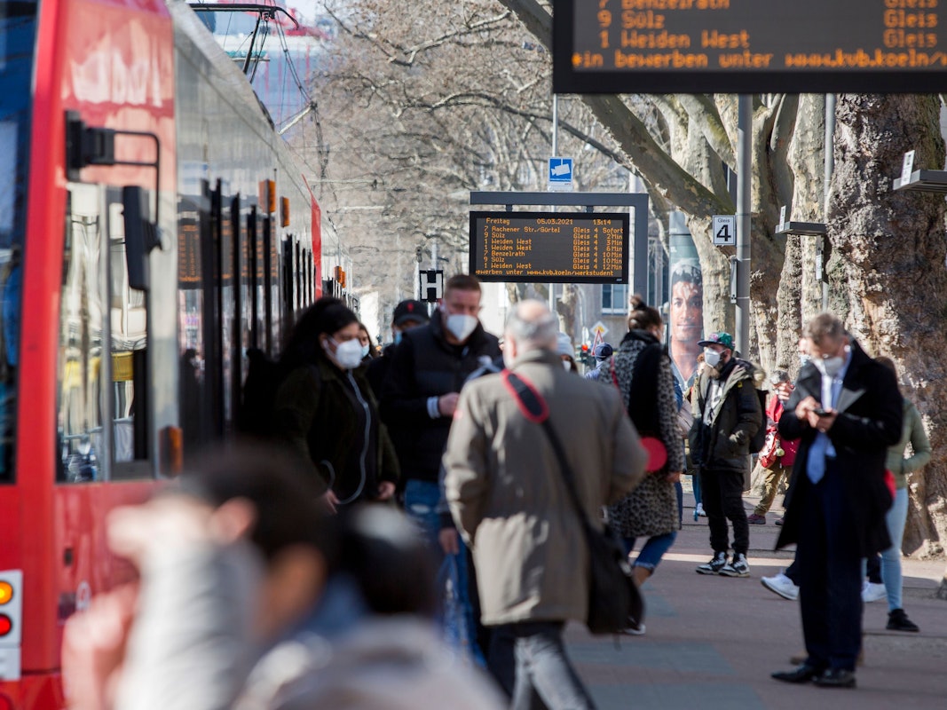 05.03.2021, Köln: Die KVB-stellt ihre neuen Fahrgastzahlen vor.
KVB-Haltestelle Neumarkt.
Foto: Michael Bause
copyright by Michael Bause