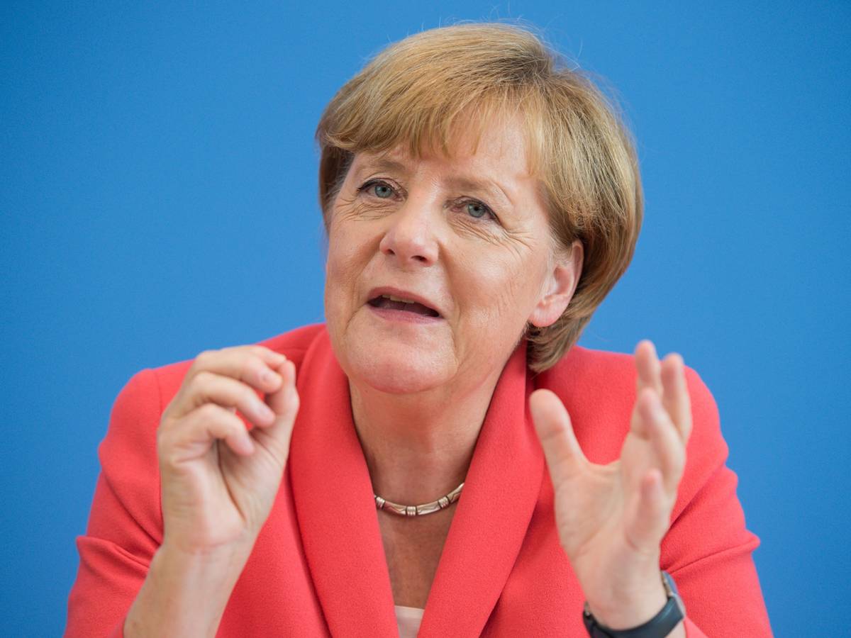 Bundeskanzlerin Angela Merkel (CDU) äußert sich auf einer Pressekonferenz am 31.08.2015 zu aktuellen Themen der Innen- und Außenpolitik. Als Merkel hier «Wir schaffen das» sagt, ist sie sich in keiner Weise bewusst, dass dies ihr bekanntester Satz werden wird.