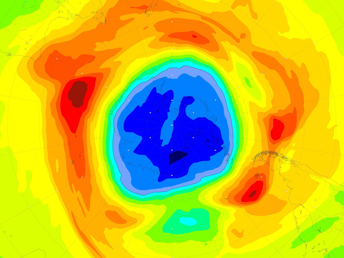 Das Ozonloch über der Antarktis (hier Fotos vom 16.9.2021).