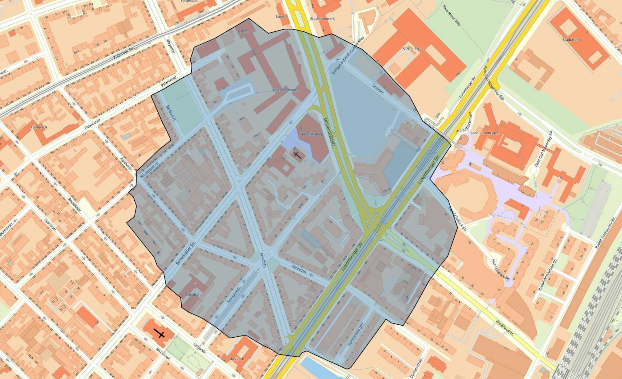 Nach dem Fund einer Bombe in Köln-Sülz wurde der vorläufige Gefahrenbereich mit einem Radius von 300 Metern festgelegt.