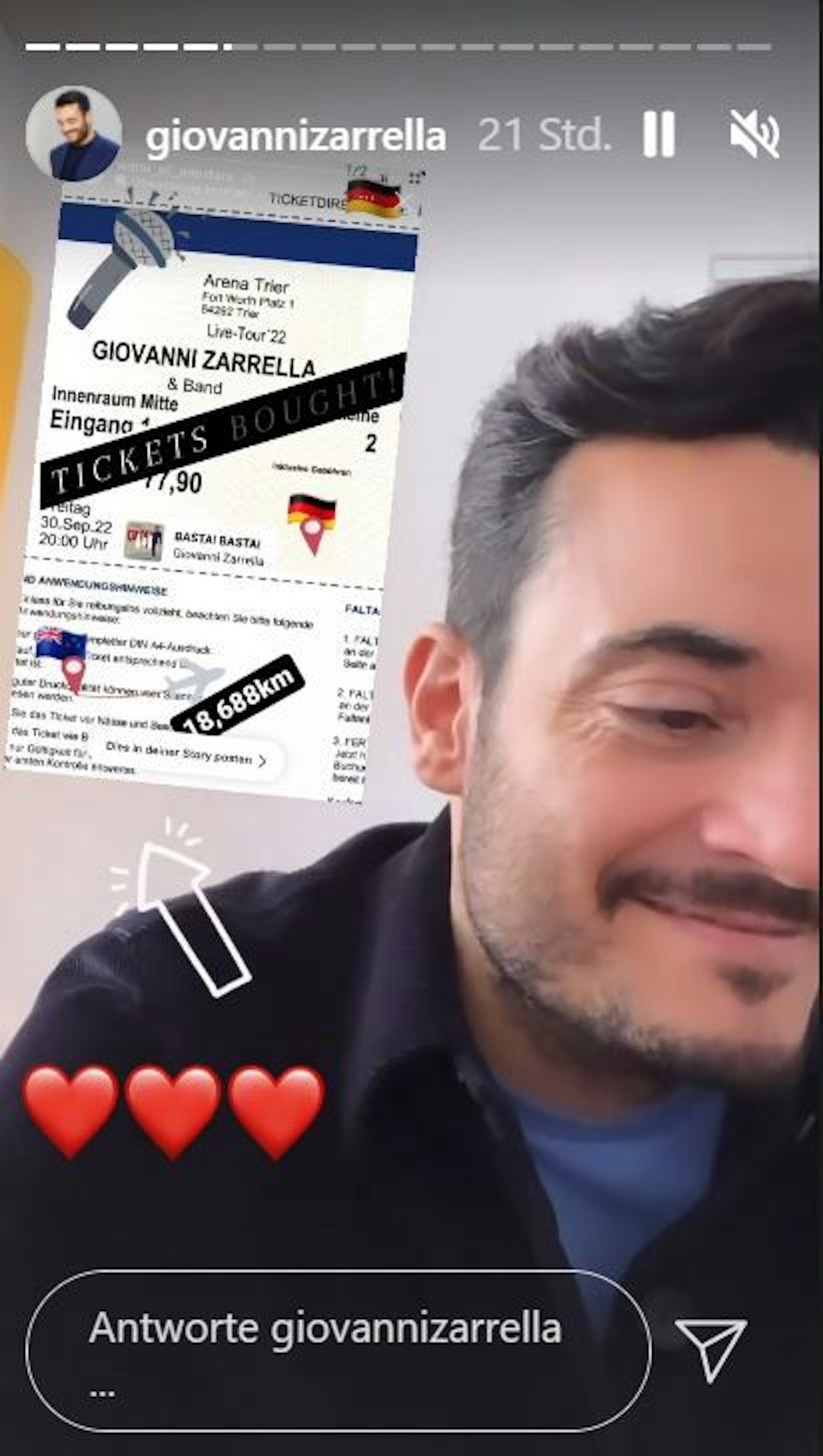 Giovanni Zarella postete dieses Foto am 10. November in seiner Instagram-Story. Screenshot dient der Berichterstattung.