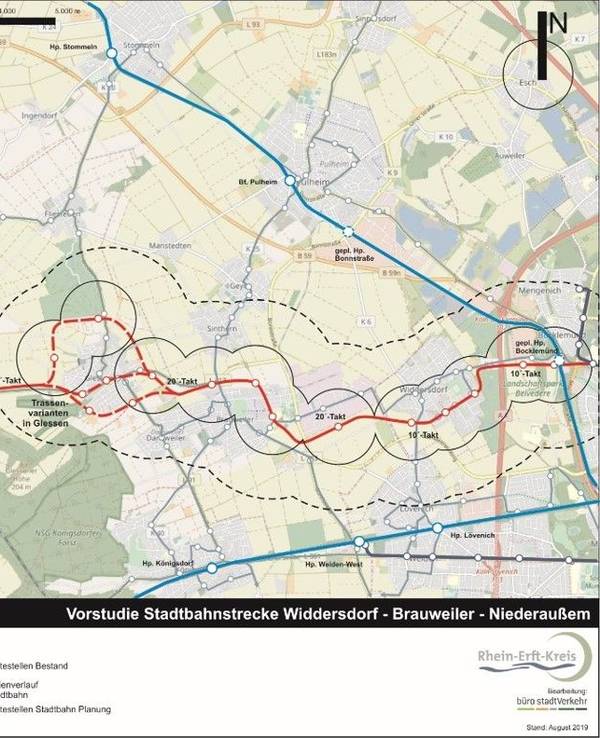 Karte mit möglichem Linienplan der Linie 4