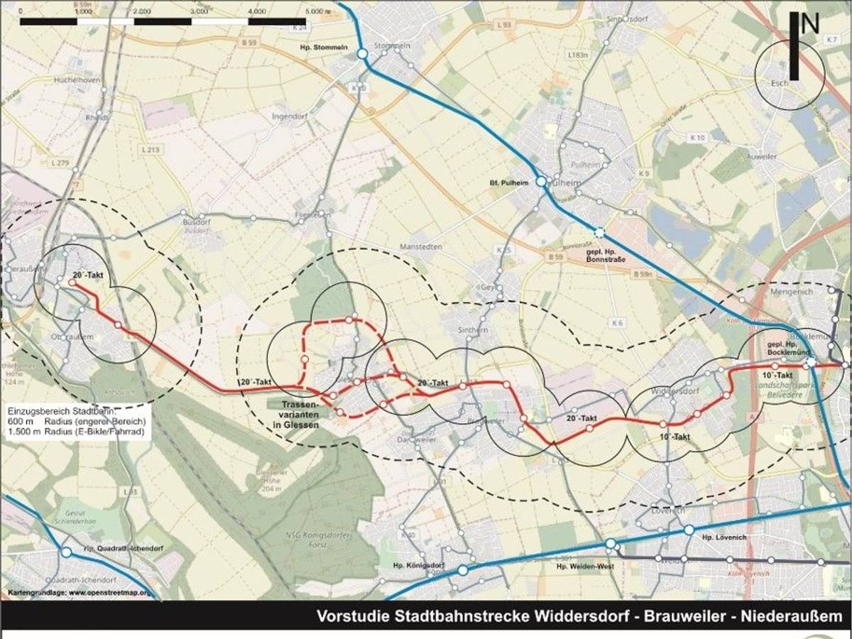 Karte mit möglichem Linienplan der Linie 4