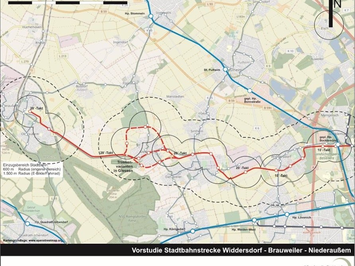 Karte mit möglichem Linienplan der Linie 4