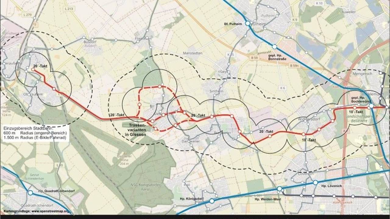 Karte mit möglichem Linienplan der Linie 4