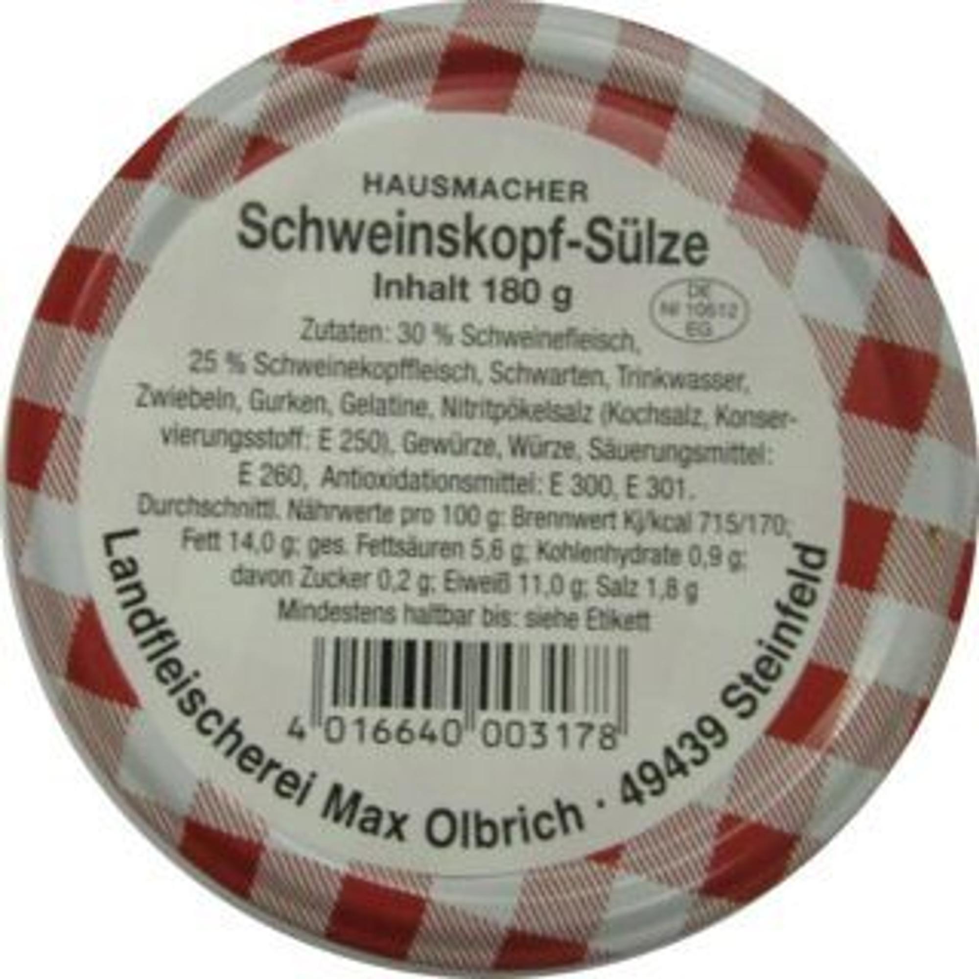 Das Produkt Hausmacher Schweinskopf-Sülze im Glas, hergestellt von der Landfleischerei Max Olbrich wird zurückgerufen.