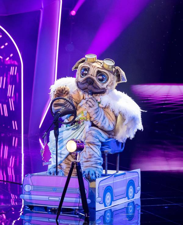 13.11.2021, Nordrhein-Westfalen, Köln: Die Figur Der Mops steht in der „ProSieben“-Show „The Masked Singer“ auf der Bühne.