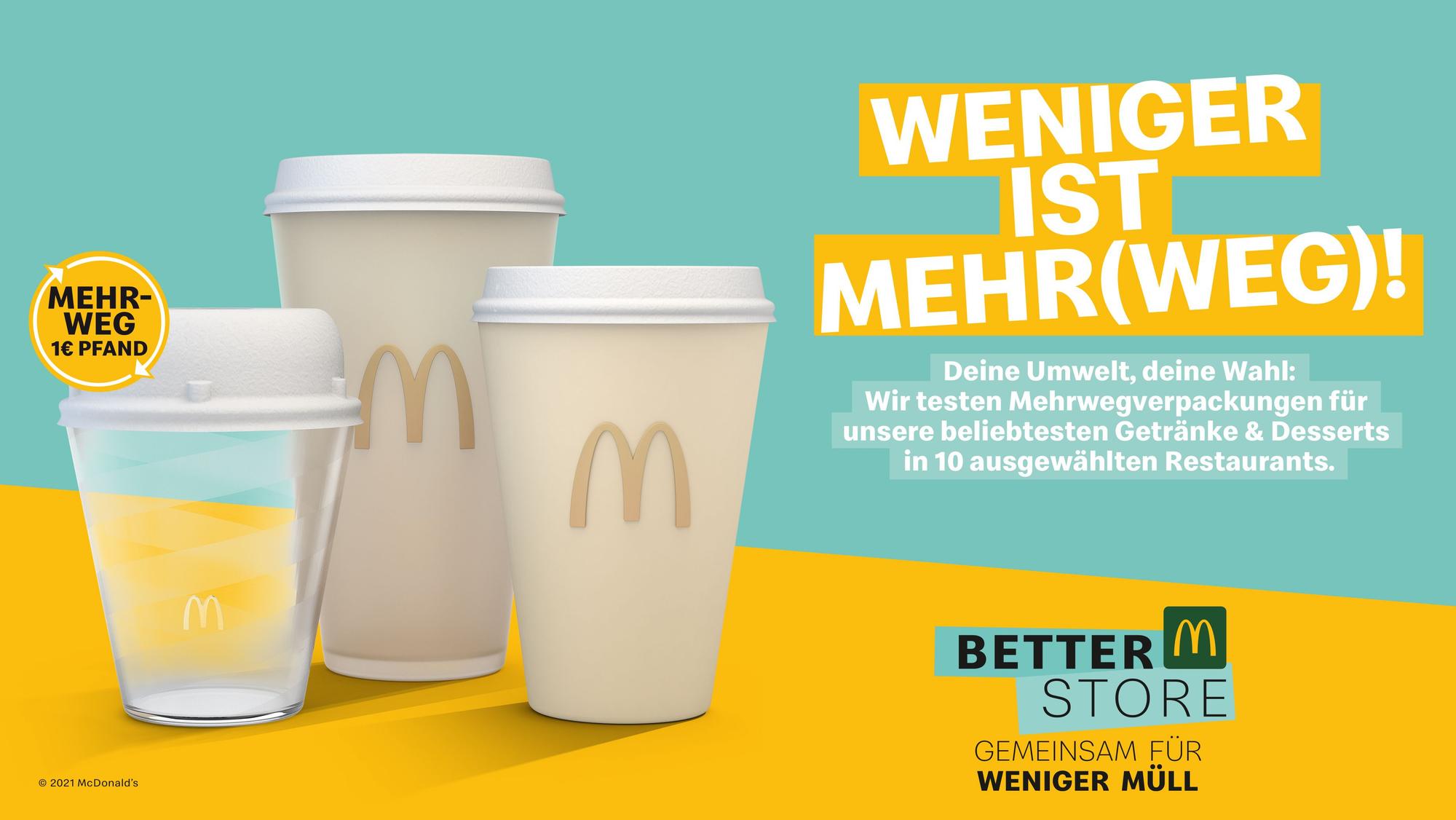 Die Fastfood-Kette testet eigenes Mehrwegpfandsystem in Deutschland. So sehen die Verpackungen aus. Pro Mehrwegverpackung erhebt McDonald's einen Euro Pfand.