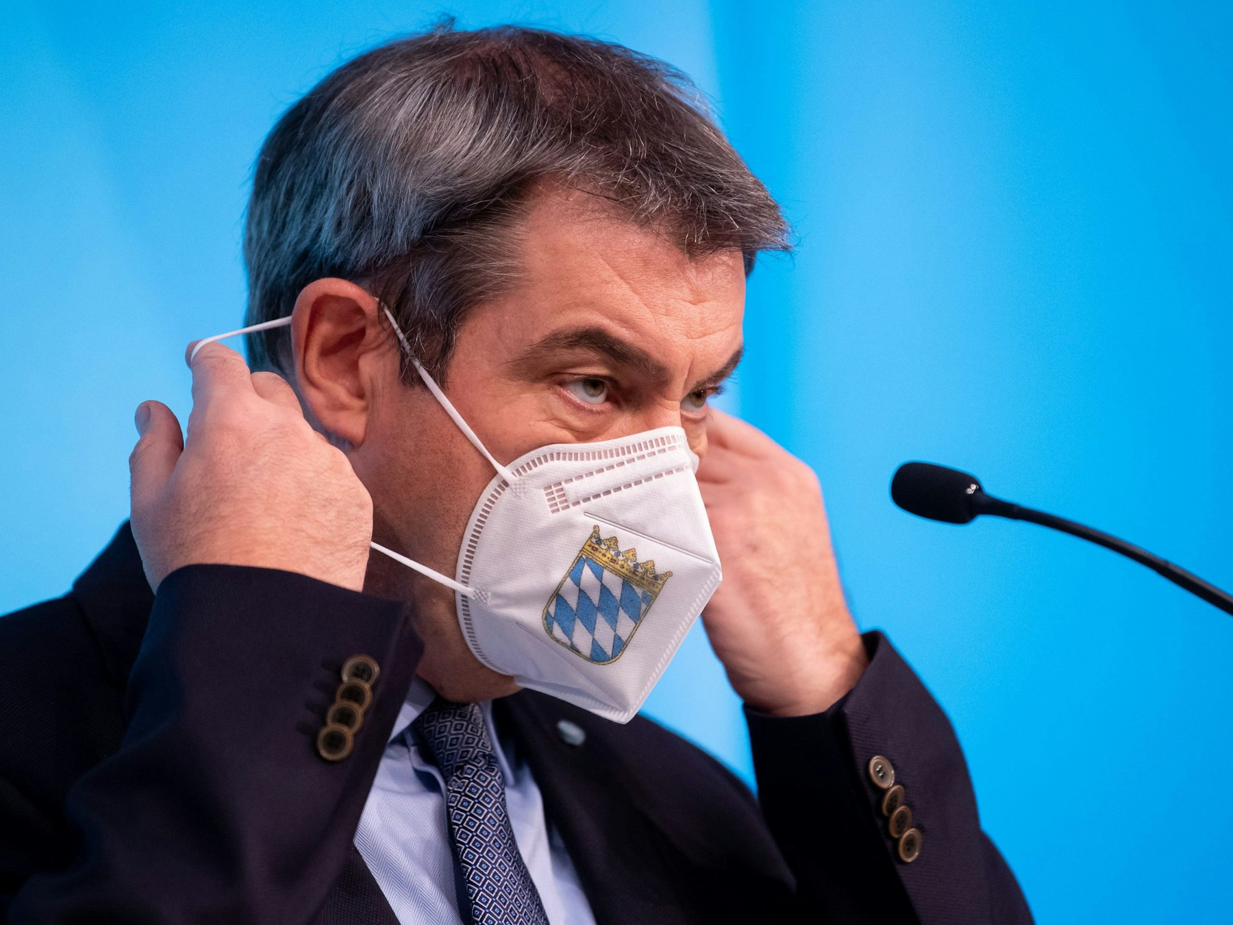 Markus Söder (CSU), Ministerpräsident von Bayern, nimmt an einer Pressekonferenz teil.