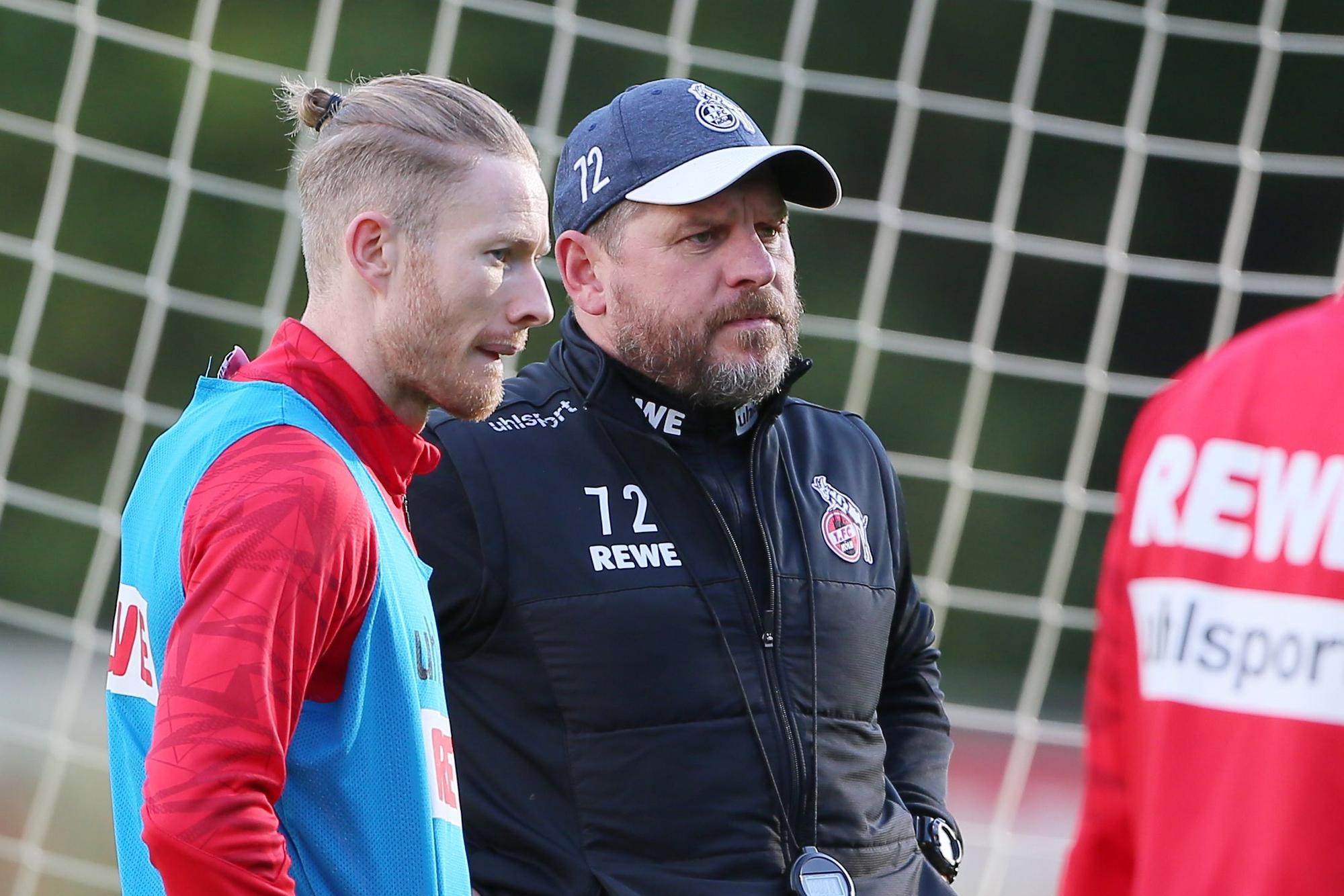 Florian Kainz und Steffen Baumgart im Training des 1. FC Köln