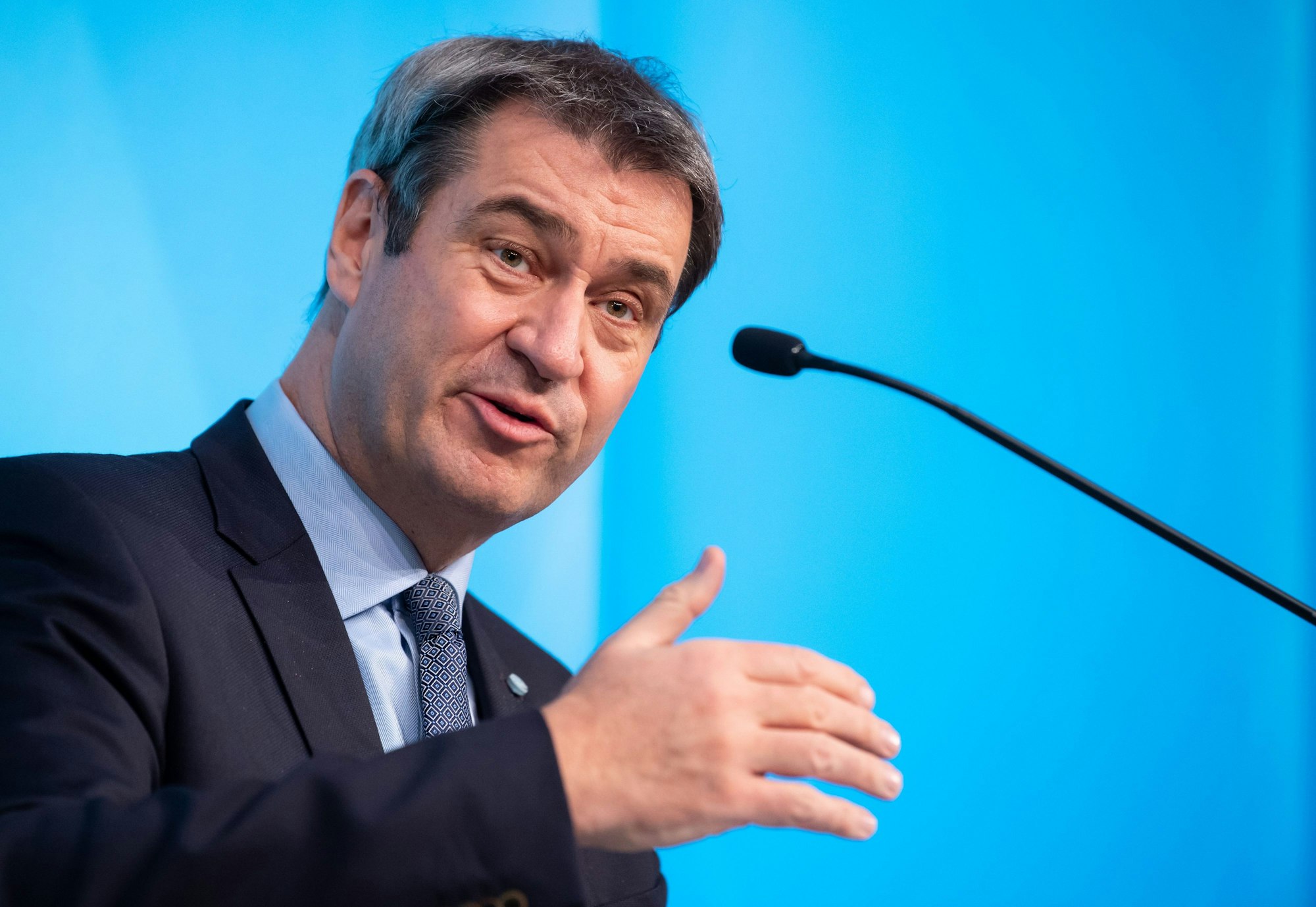 Markus Söder (CSU), Ministerpräsident von Bayern, nimmt an einer Pressekonferenz teil.