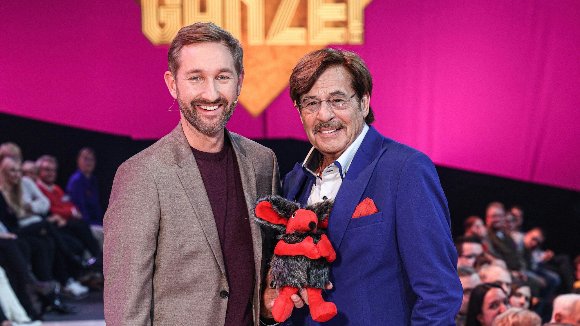 Daniel Boschmann (links) und Jörg Draeger präsentieren gemeinsam die Neuauflage der Kultspielshow „Geh aufs Ganze!“.