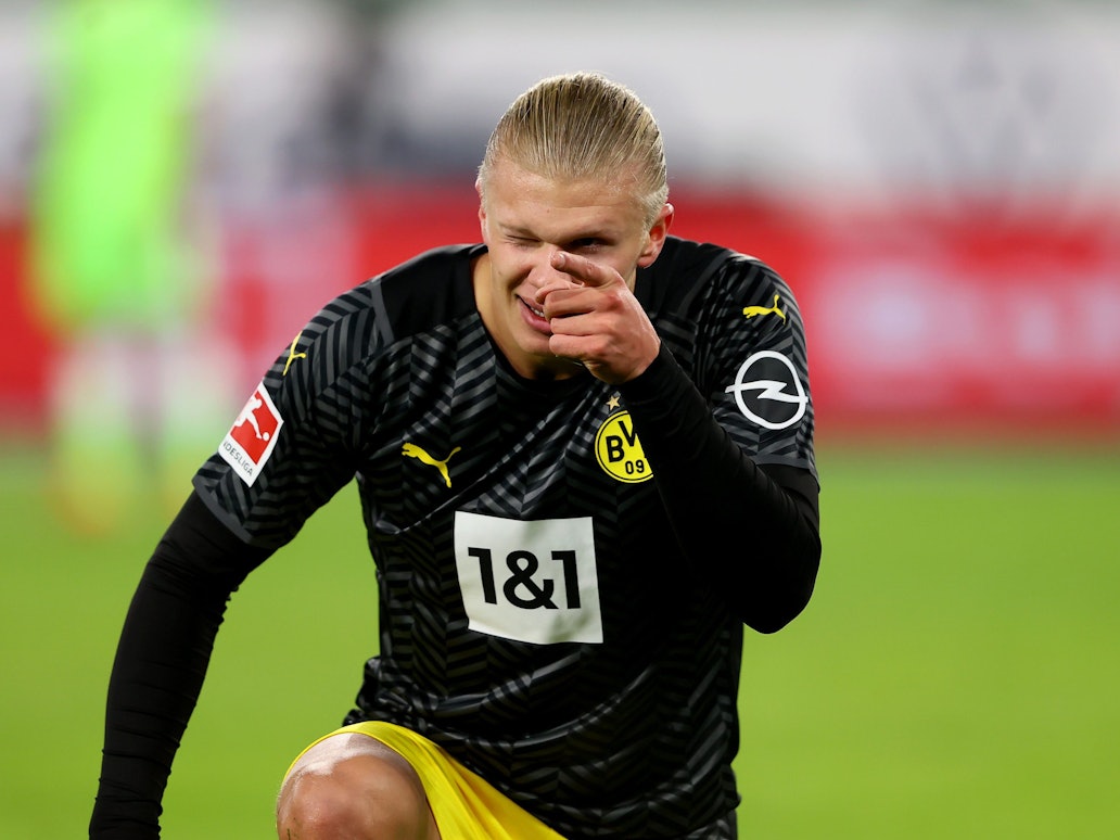 Erling Haaland von Borussia Dortmund feiert sein Tor gegen Wolfsburg.