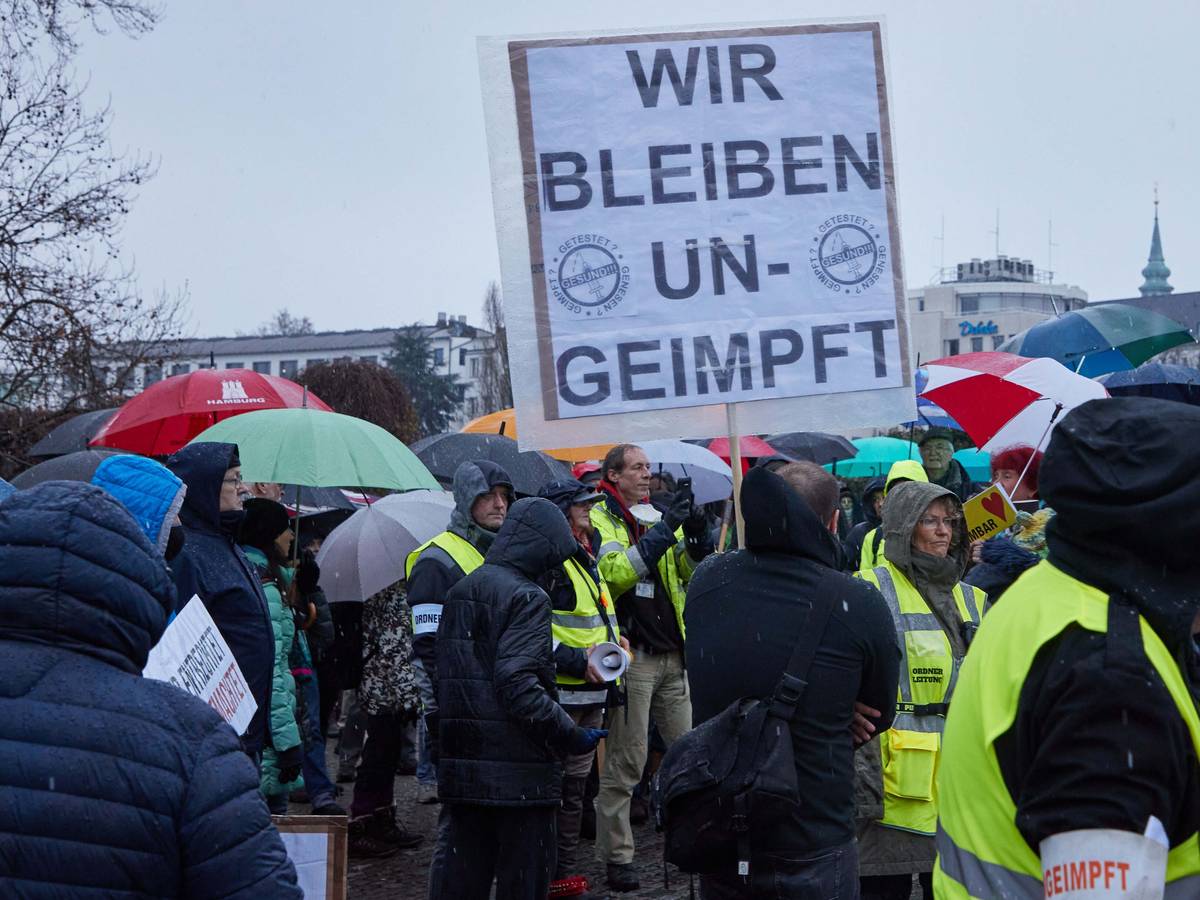 Teilnehmer einer Demonstration von Corona-Impfgegnern Ende November in Hamburg: Zwei von drei Ungeimpften wählen laut einer Forsa-Umfrage AfD oder „Die Basis“.