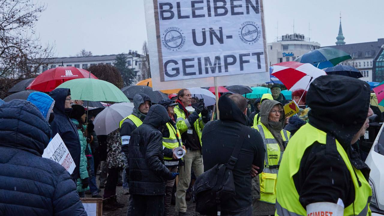 Teilnehmer einer Demonstration von Corona-Impfgegnern auf dem Glockengießerwall in Hamburg.