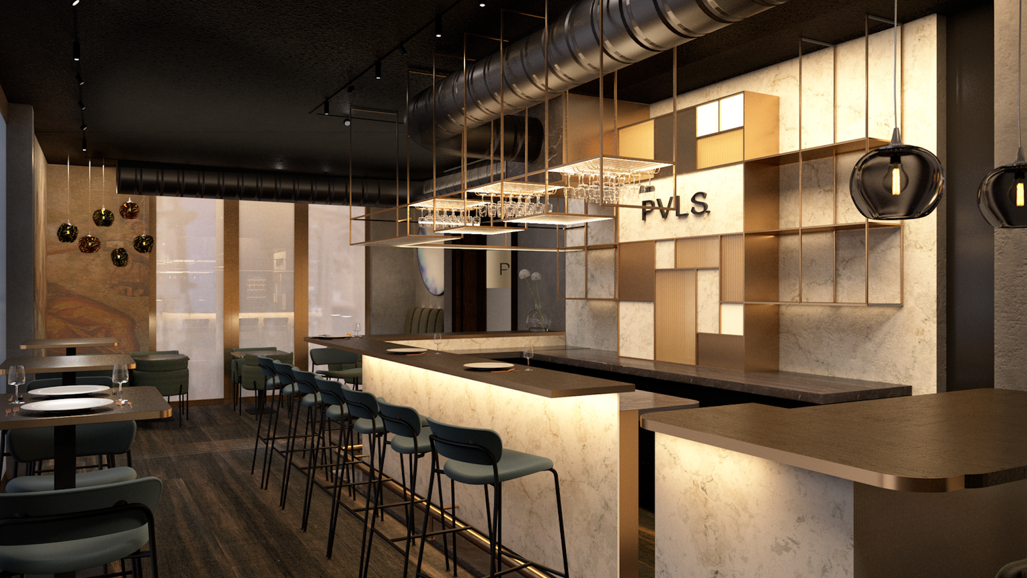 Blick in das neue Restaurant mit Theke