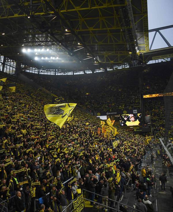 Dortmunder Fans zeigen im Stadion ihre Schals.