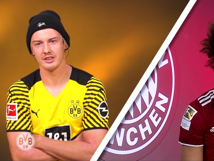 Julian Brandt (BVB) und Leroy Sané (FC Bayern) am 1. Dezember 2021 beim virtuellen Fußball-Quiz.