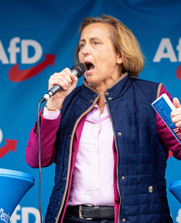 Beatrix von Storch, stellvertretende Fraktionsvorsitzende der AfD-Bundestagsfraktion, spricht während einer Wahlkampfveranstaltung der AfD Niedersachsen. +++ dpa-Bildfunk +++