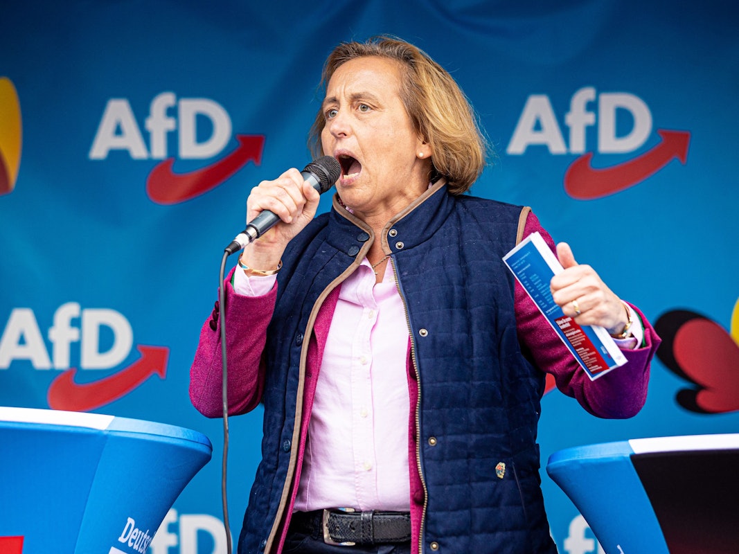 Beatrix von Storch, stellvertretende Fraktionsvorsitzende der AfD-Bundestagsfraktion, spricht während einer Wahlkampfveranstaltung der AfD Niedersachsen. +++ dpa-Bildfunk +++
