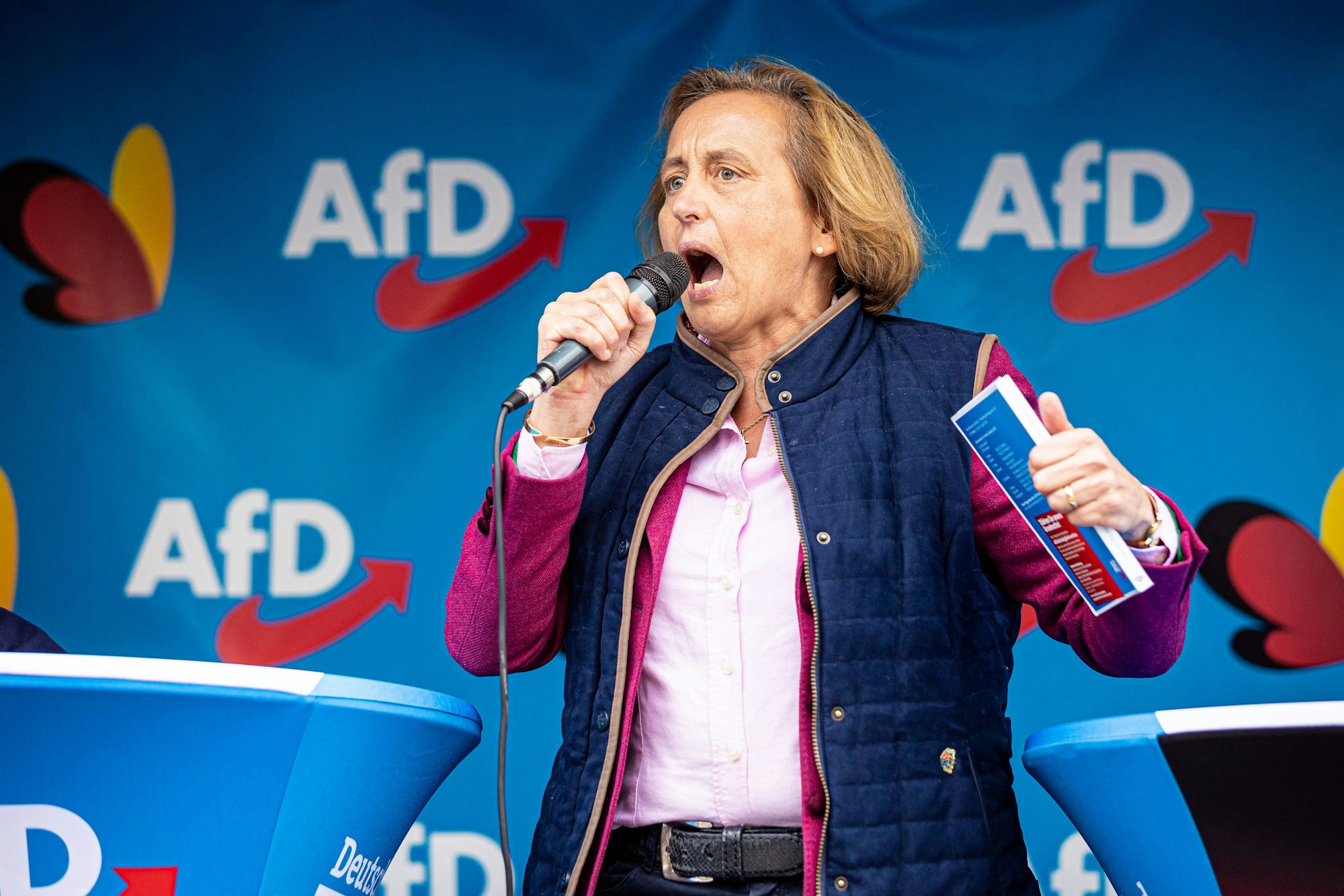 Beatrix von Storch, stellvertretende Fraktionsvorsitzende der AfD-Bundestagsfraktion, spricht während einer Wahlkampfveranstaltung der AfD Niedersachsen. +++ dpa-Bildfunk +++