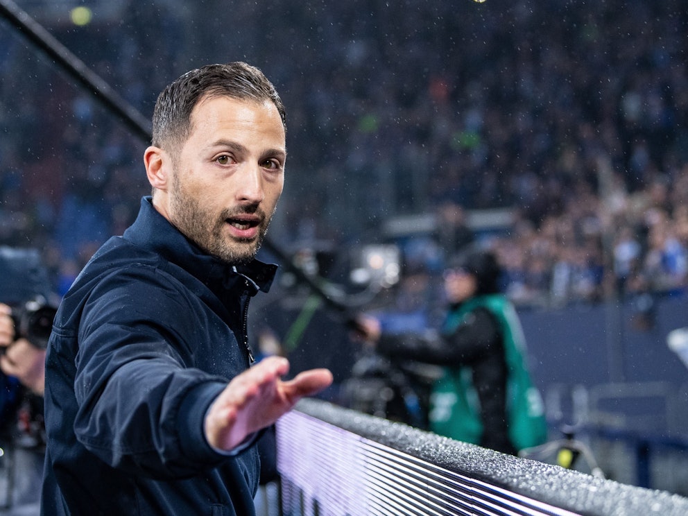 Domenico Tedesco steht in der Schalker Arena vor den eigenen Fans.
