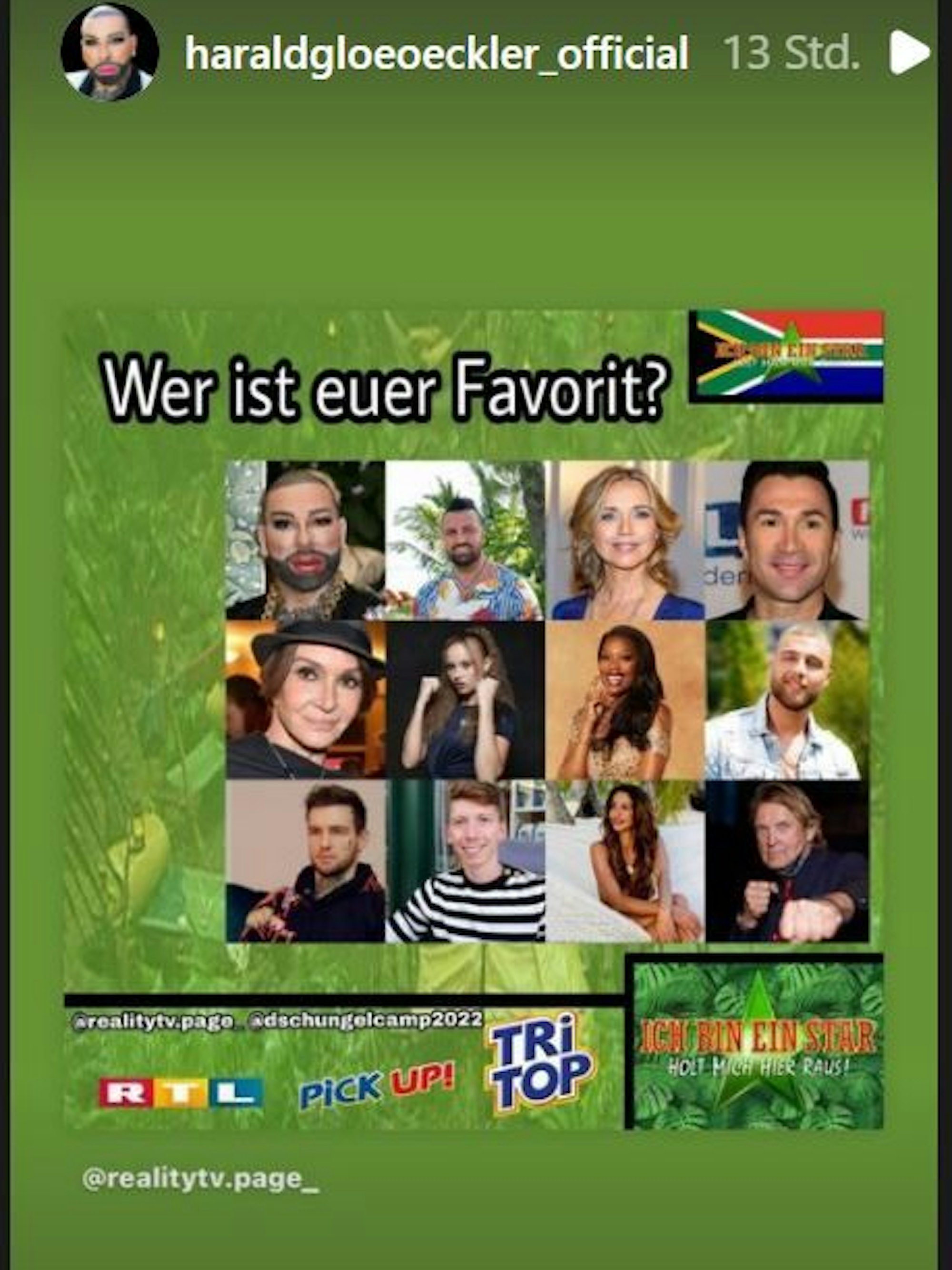 Harald Glööckler teilte am 8.12.2021 ein Foto mit vermeintlichen Dschungelcamp-Kandidaten in seiner Instagram-Story.