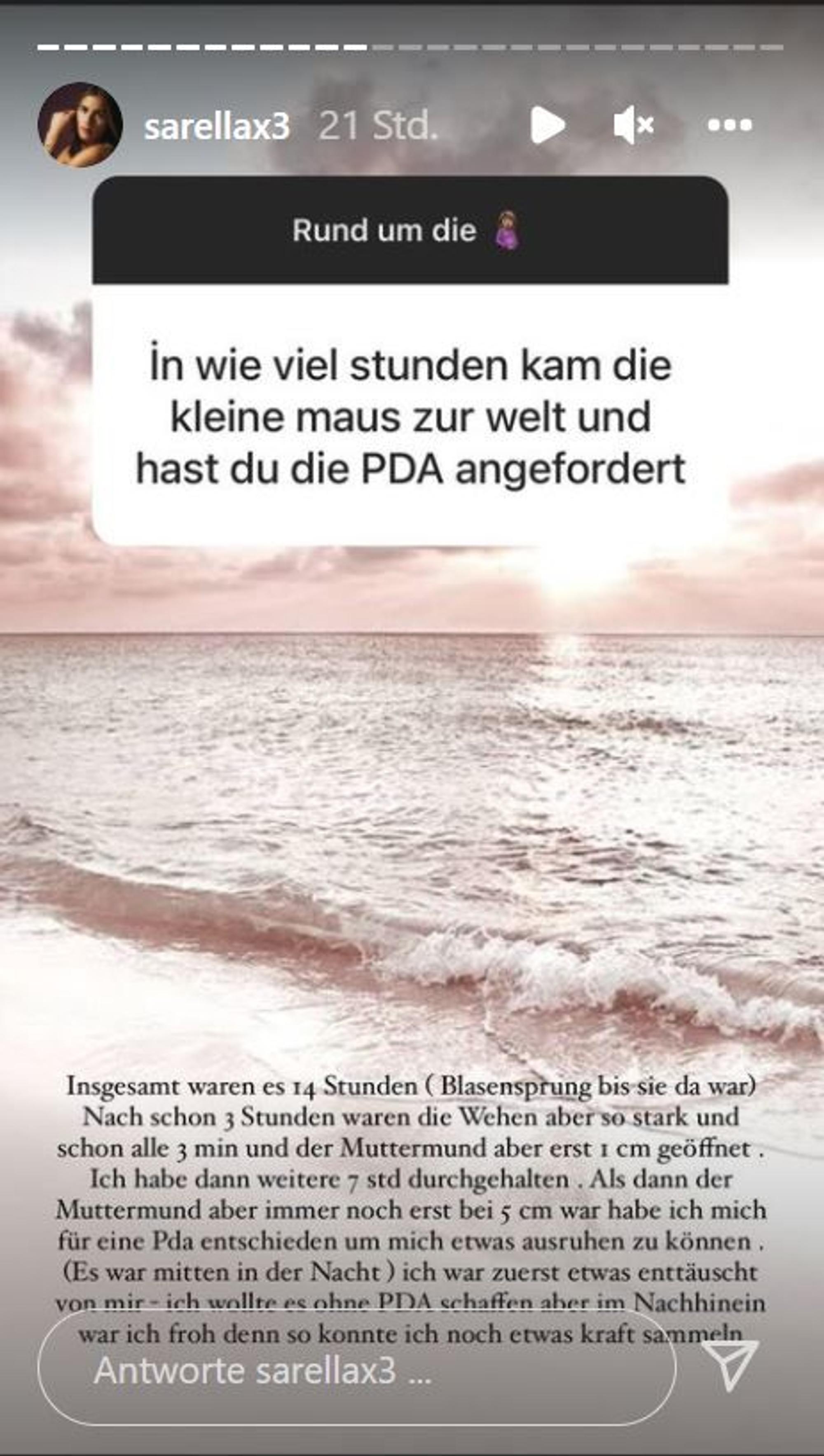 Sarah Engels teilt in ihrer Instagram Story am Donnerstag, 9. Dezember Details zur Geburt mit ihren Followern.