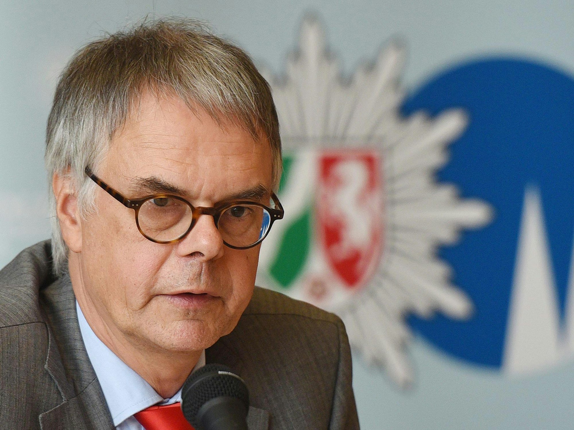 Wolfgang Albers spricht auf einer Pressekonferenz.