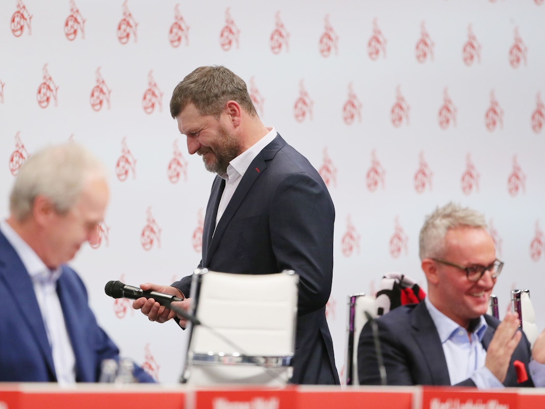 Steffen Baumgart und Alexander Wehrle nehmen an der Mitgliederversammlung des 1. FC Köln teil.