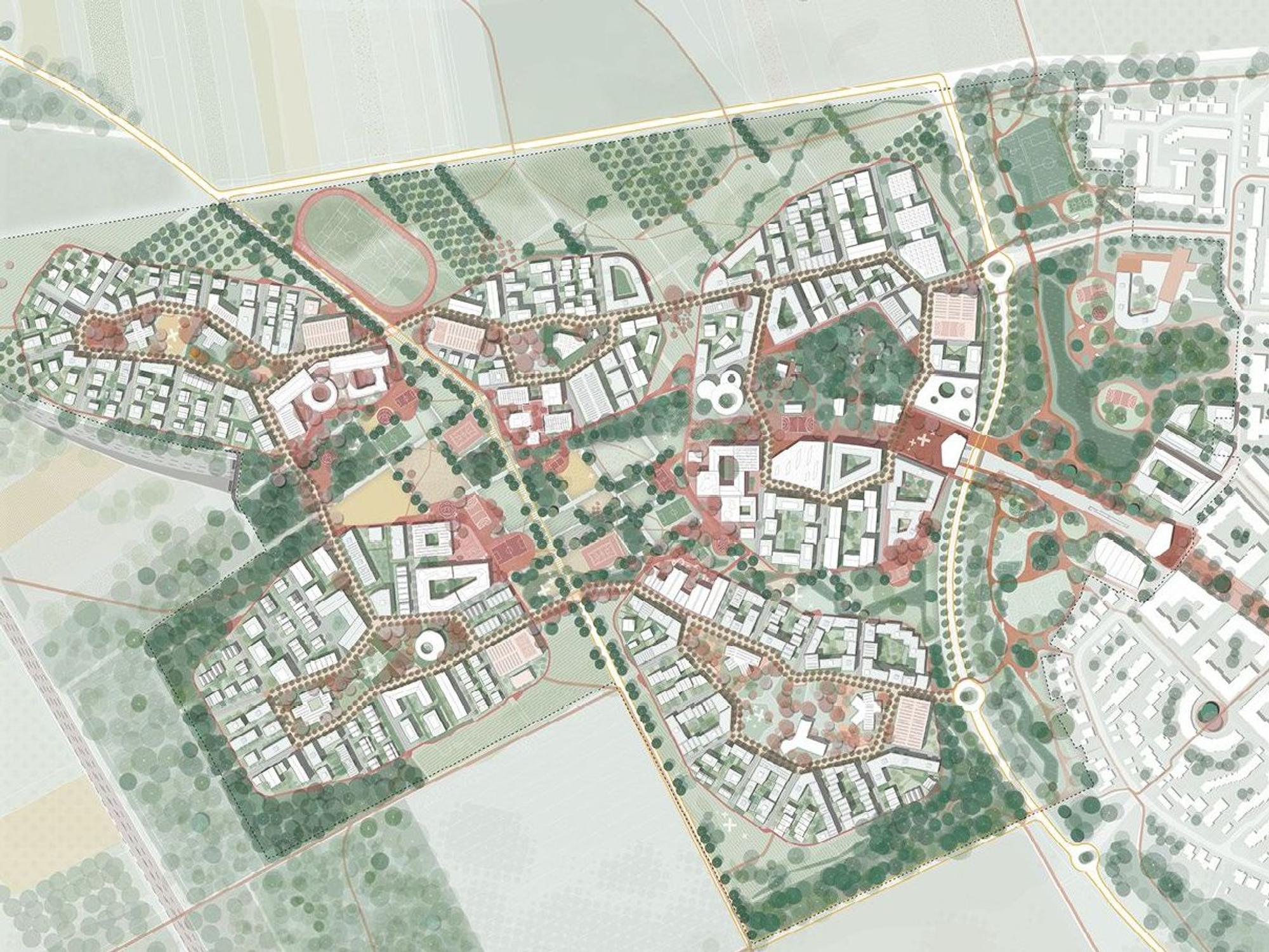 Visualisierung des geplanten Stadtteils Kreuzfeld