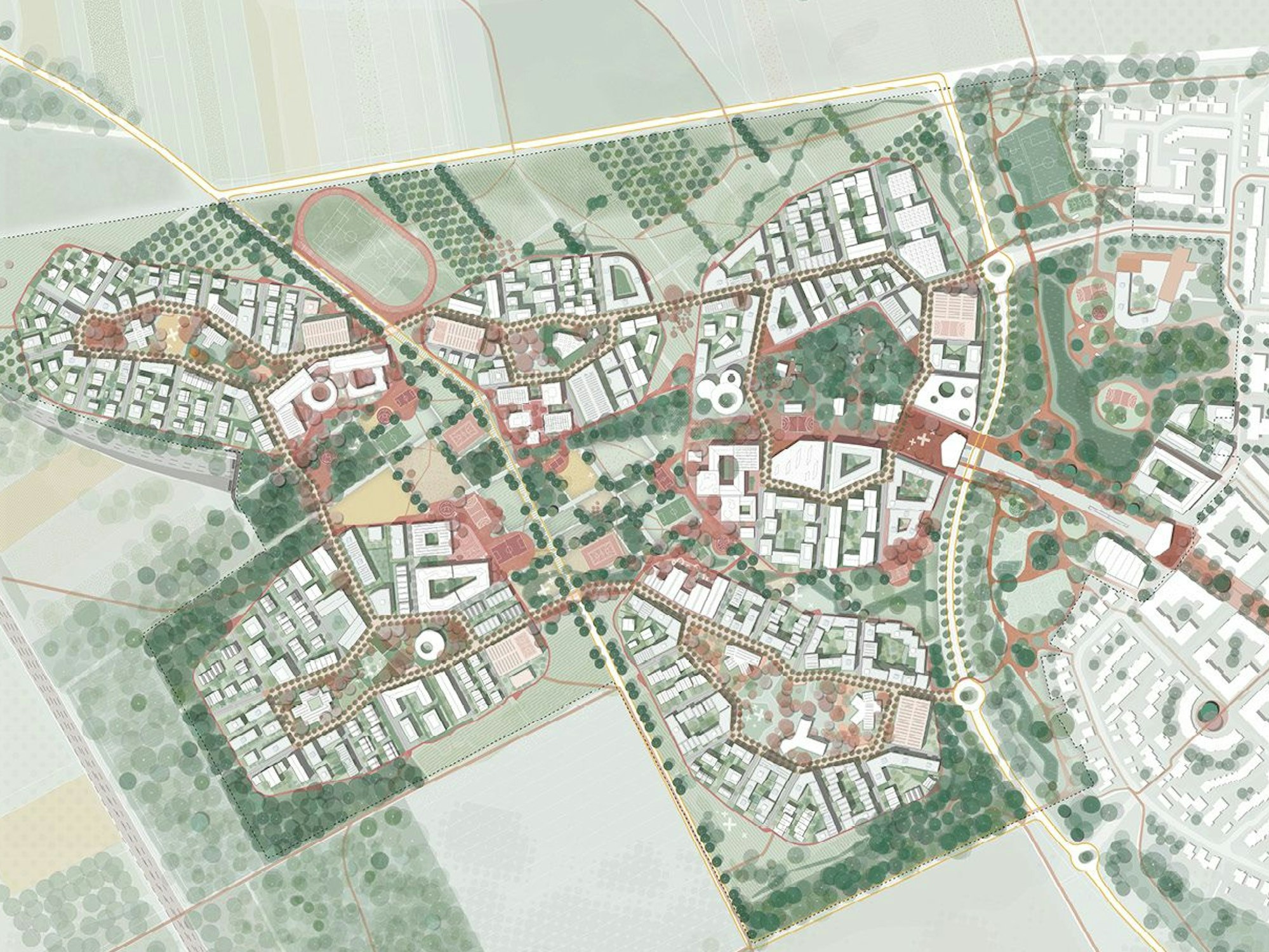 Visualisierung des geplanten Stadtteils Kreuzfeld