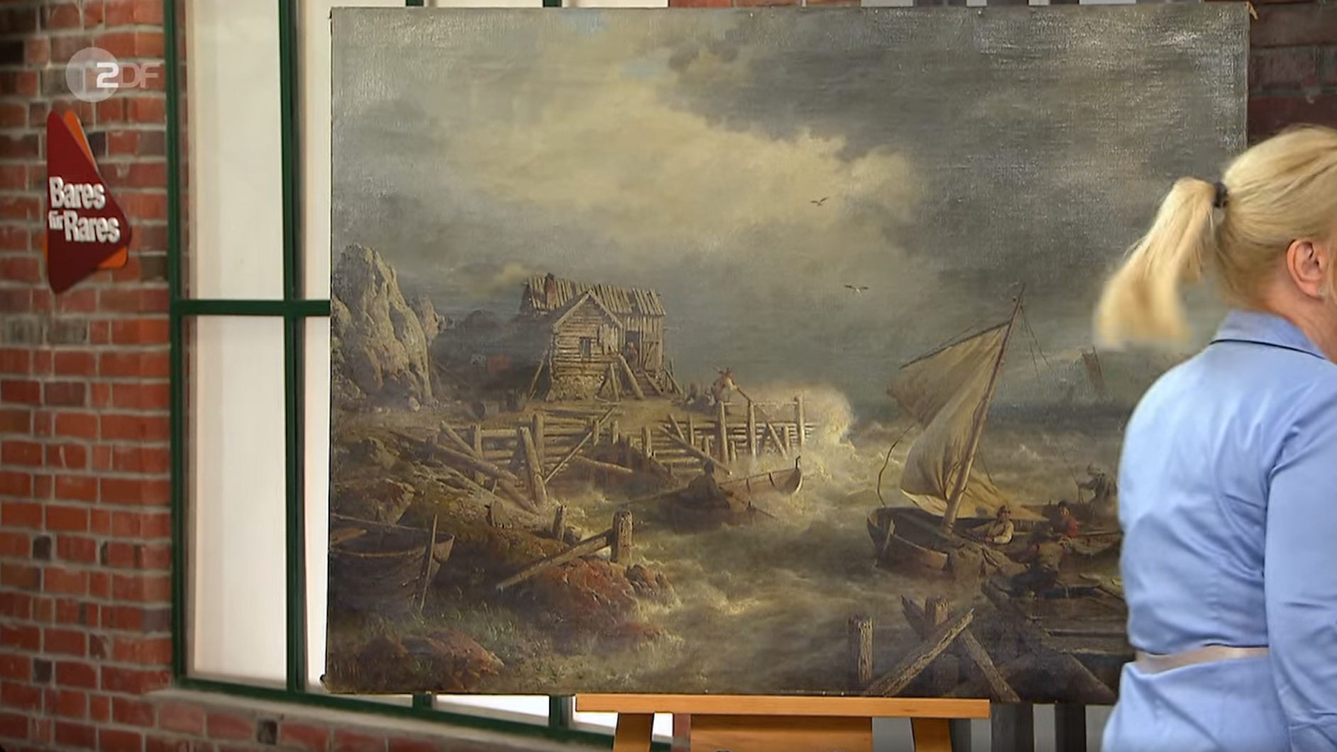 Das riesige Gemälde zeigt ein maritimes Motiv von H.O. Herzog.