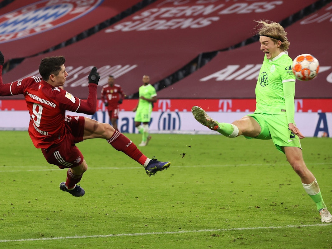 Tor durch Robert Lewandowski für den FC Bayern gegen den VfL Wolfsburg.