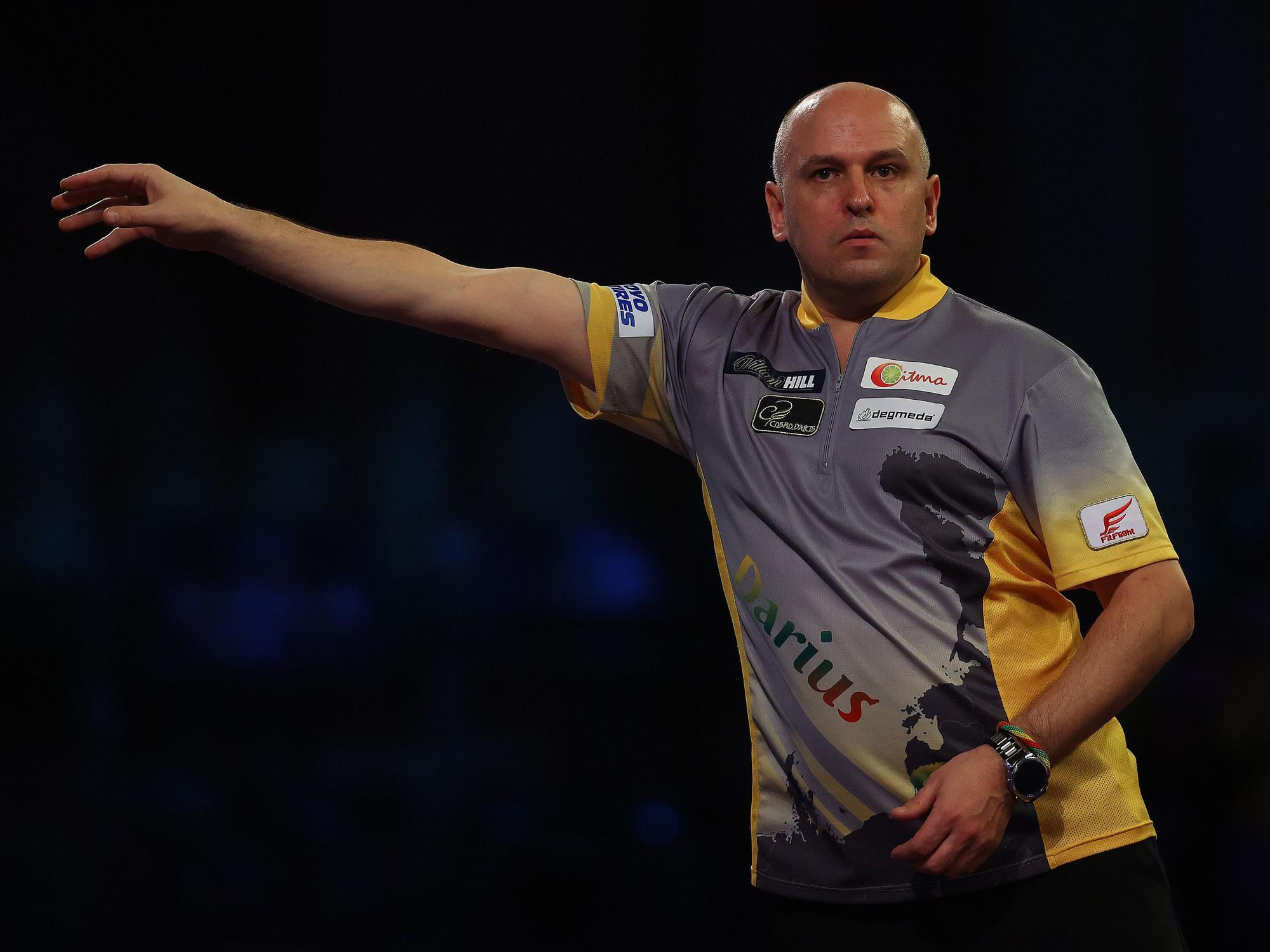 Darius Labanauskas genießt den Moment direkt nach seinem Neun-Darter bei der WM in London.
