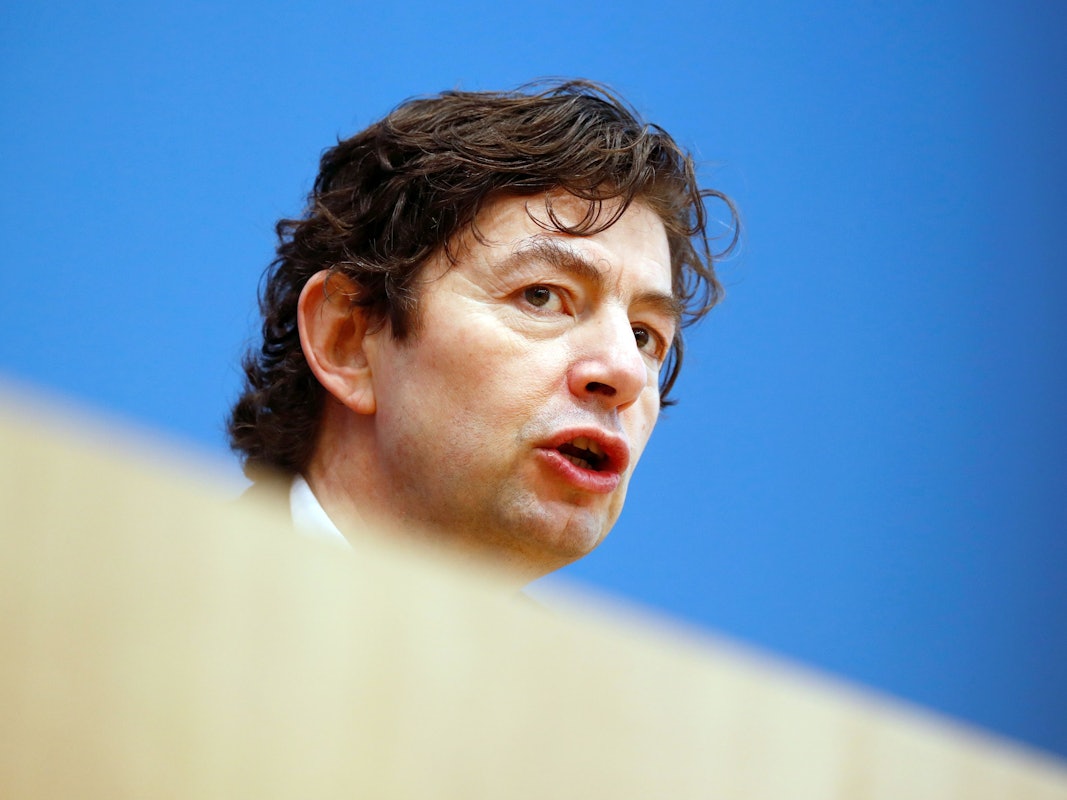 Christian Drosten, Direktor des Instituts für Virologie, Charité Berlin, nimmt an einer Pressekonferenz zur aktuellen Lage in der Corona-Pandemie teil. Das Foto wurde am 22. Januar 2021 geschossen.