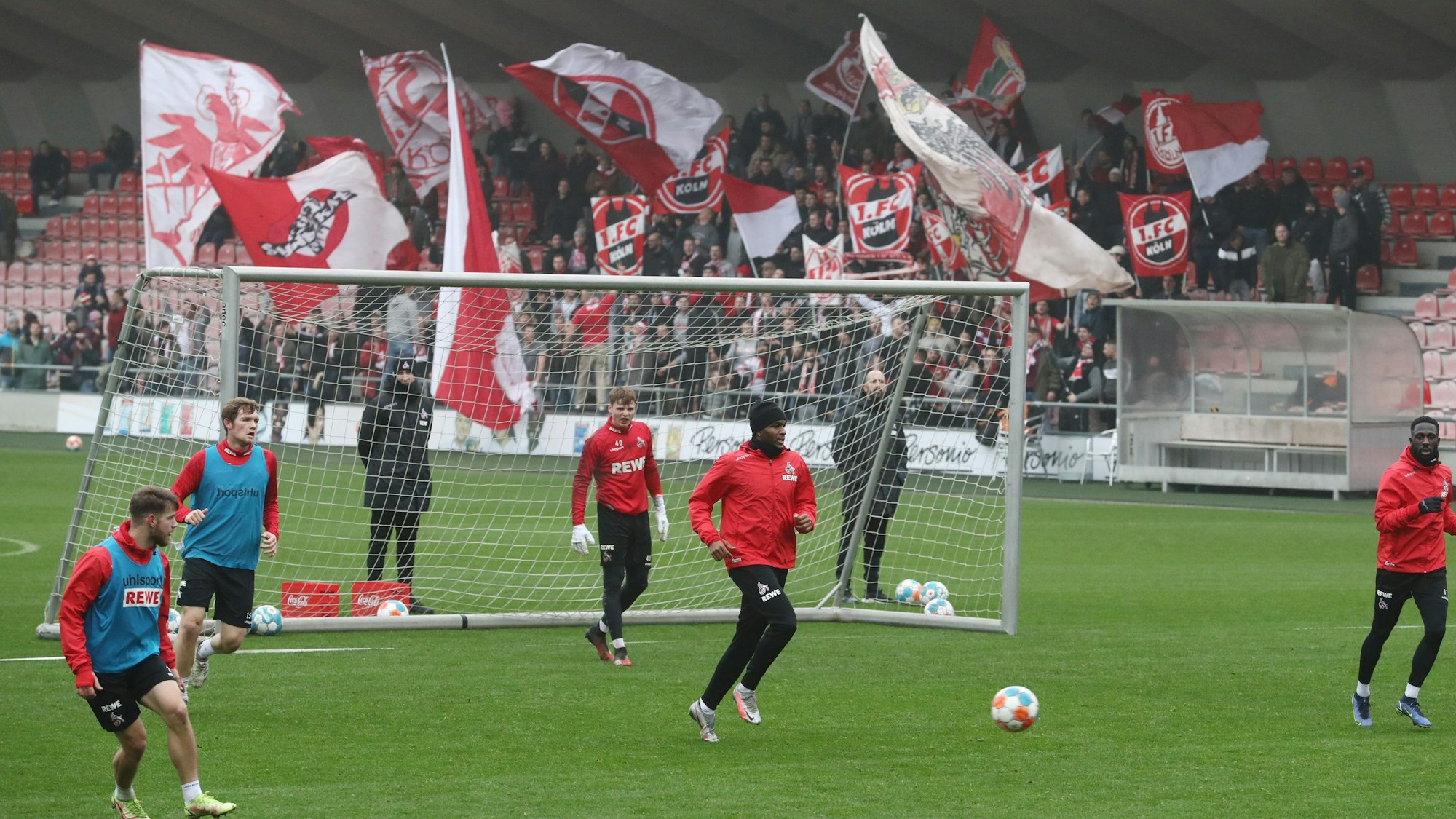Die Mannschaft des 1. FC Köln trainierte im Franz-Kremer-Stadion vor 150 Ultras.