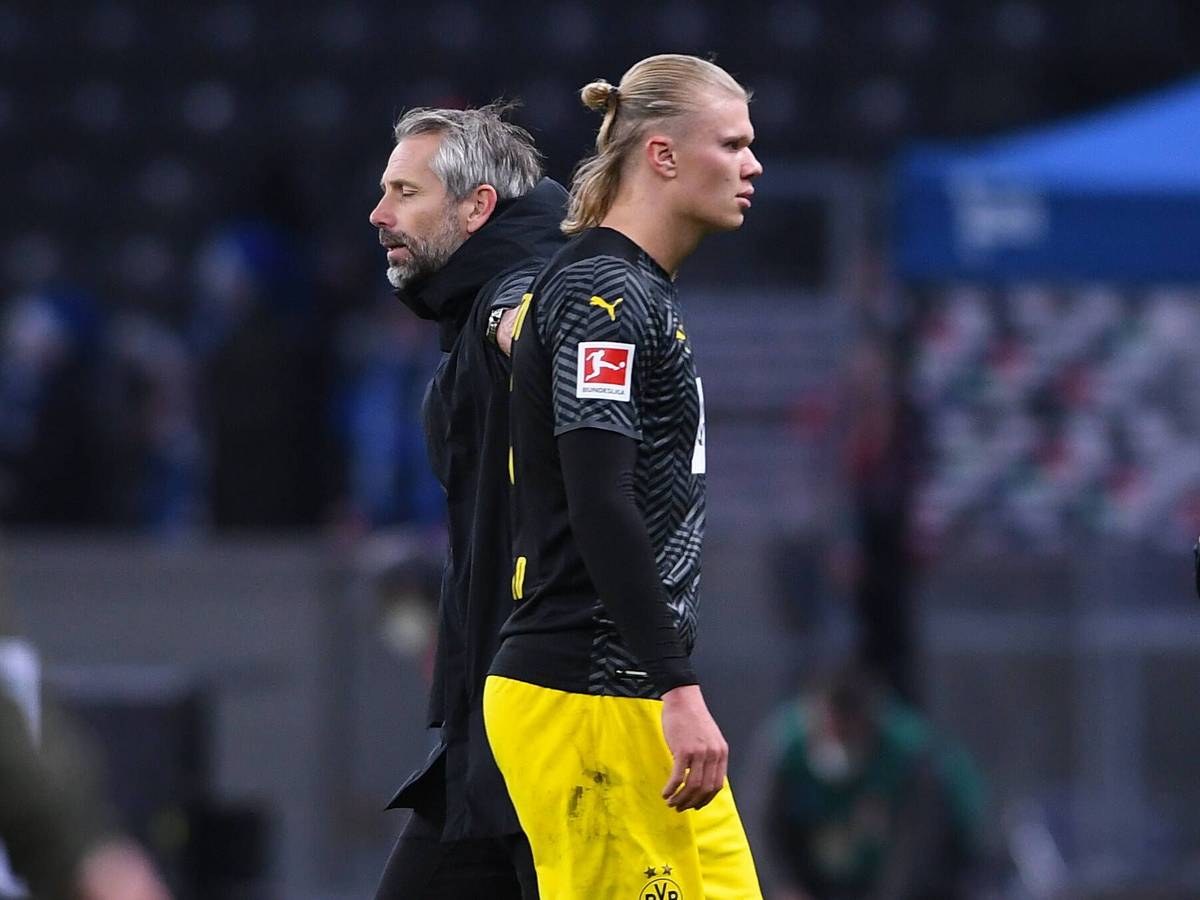 Marco Rose und Erling Haaland enttäuscht nach der Niederlage.