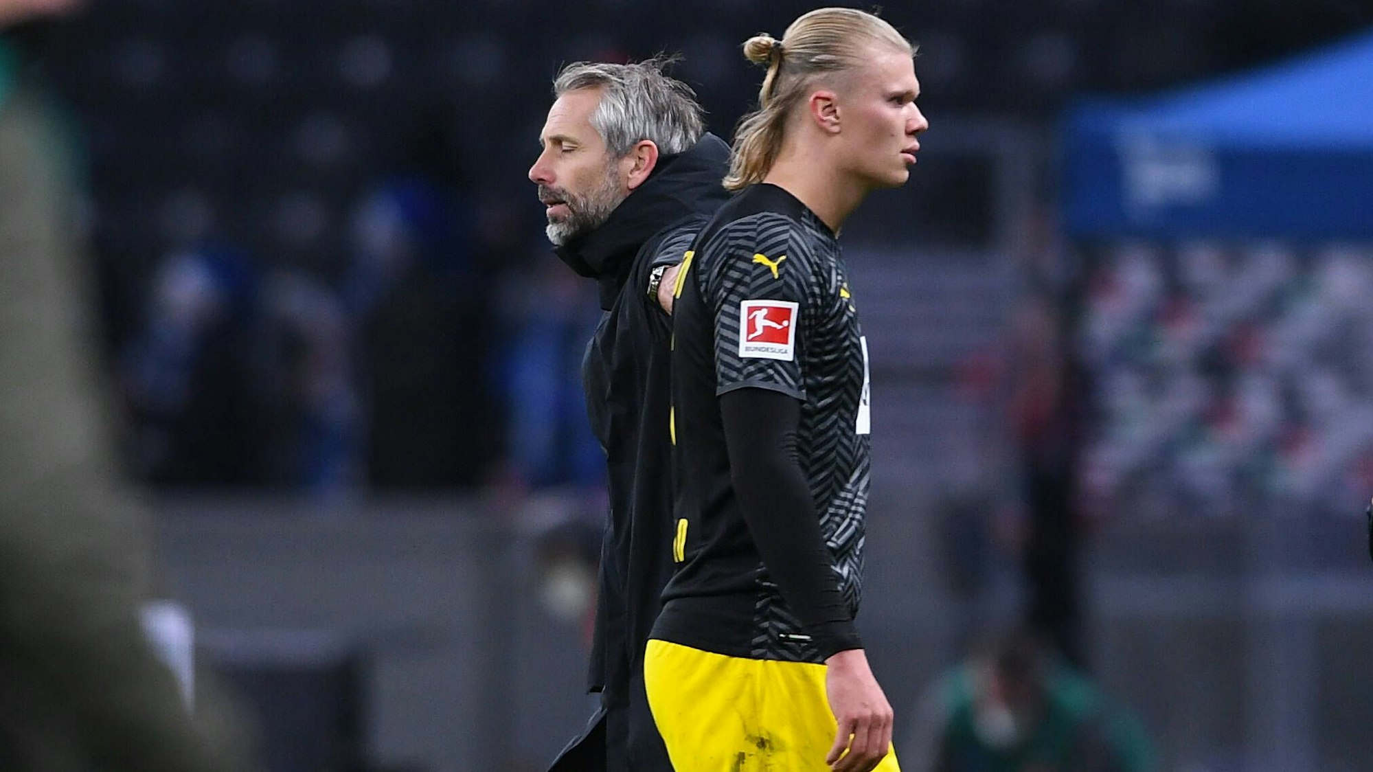 Marco Rose und Erling Haaland enttäuscht nach der Niederlage.