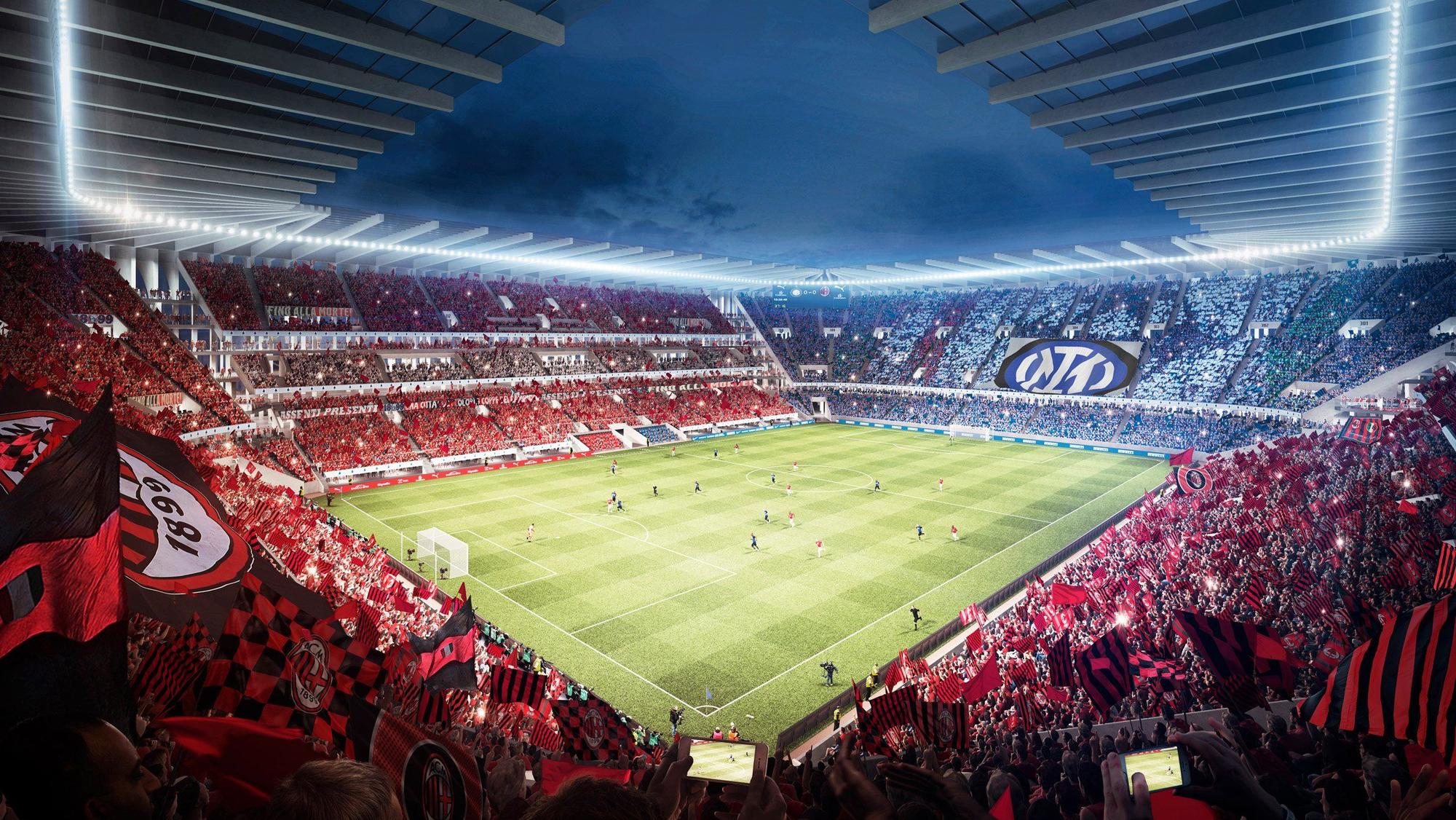Das neue Stadion von Inter und AC Mailand in der Innenansicht.