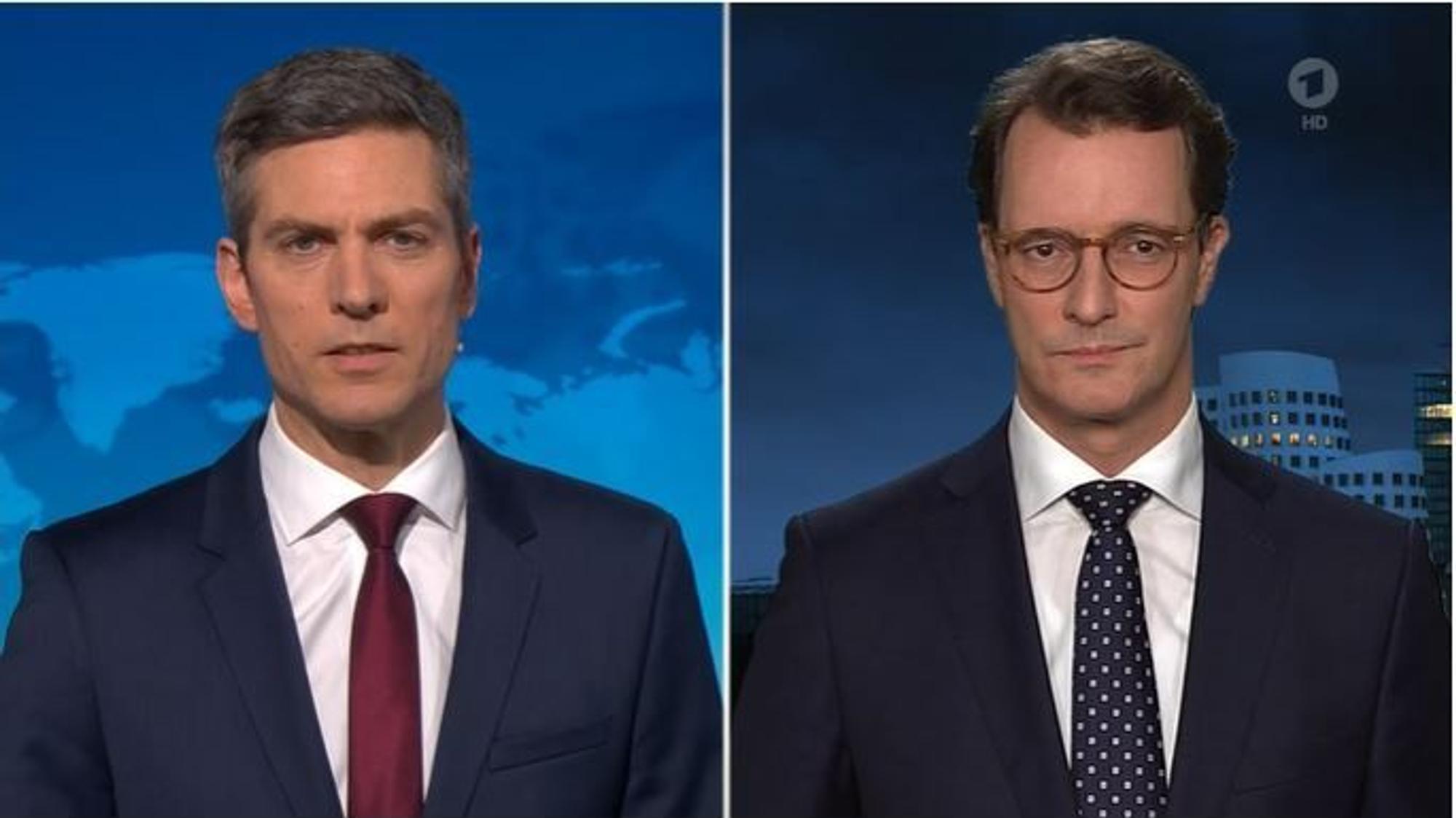 Ingo Zamperoni war nicht unbedingt zufrieden mit der Antwort von NRW-Ministerpräsident Hendrik Wüst.