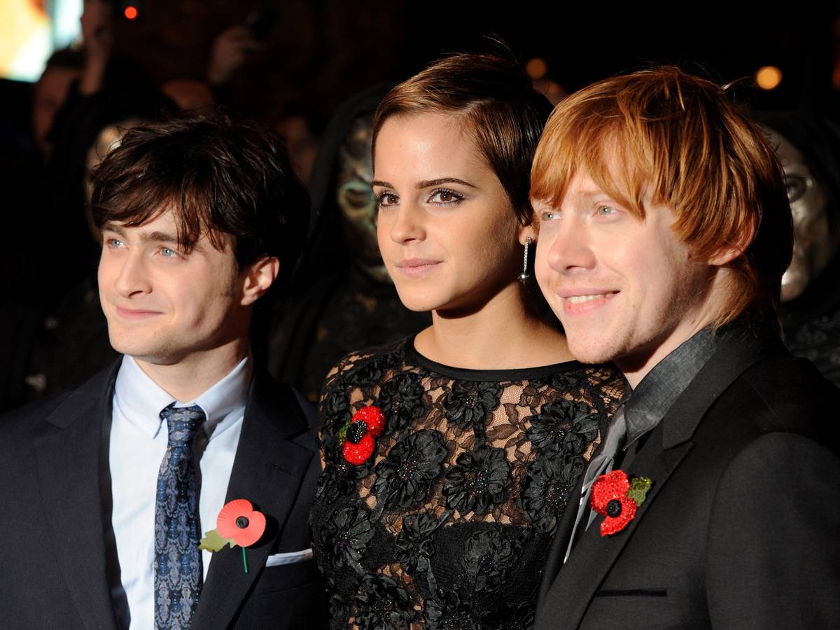 Die Hauptdarsteller (l-r) Daniel Radcliffe, Emma Watson und Rupert Grint kommen zur Weltpremiere des Films „Harry Potter and the Deathly Hallows Part 1“ am 11.11.2010 in London.