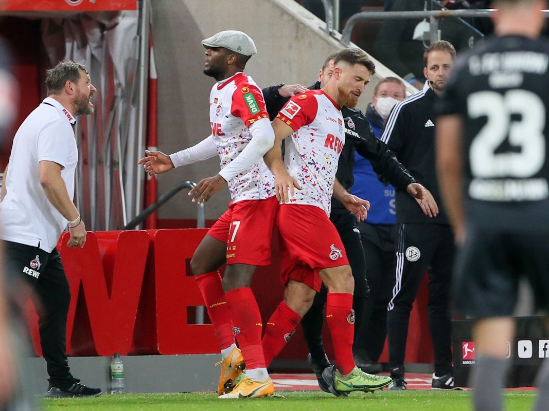 Anthony Modeste jubelt für den 1. FC Köln gegen Union Berlin.