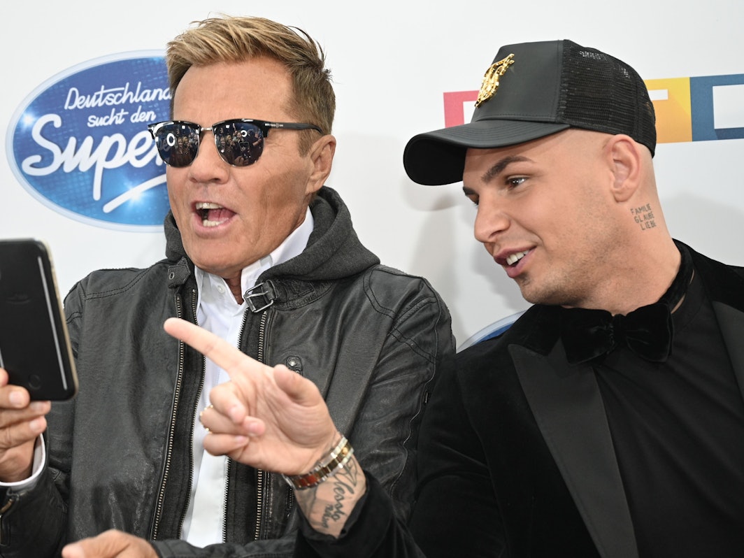 Dieter Bohlen (l) und Pietro Lombardi, Ex-Juroren der RTL-Castingshow „Deutschland sucht den Superstar 2019“, kommen zum Finale.