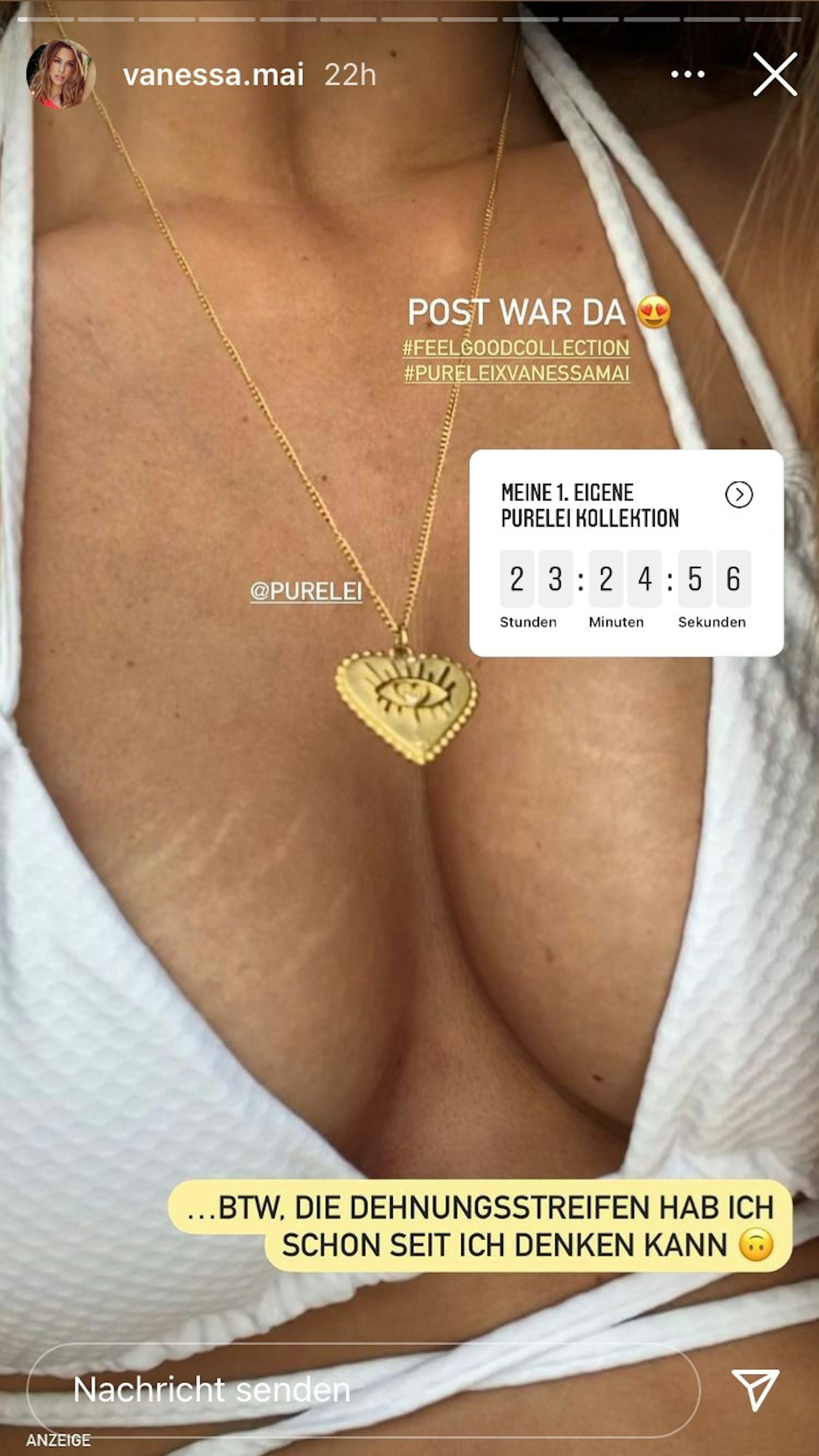 Den Werbepost für eine Schmuckfirma versah Vanessa Mai in ihrer Instagram-Story mit einem Hinweis.