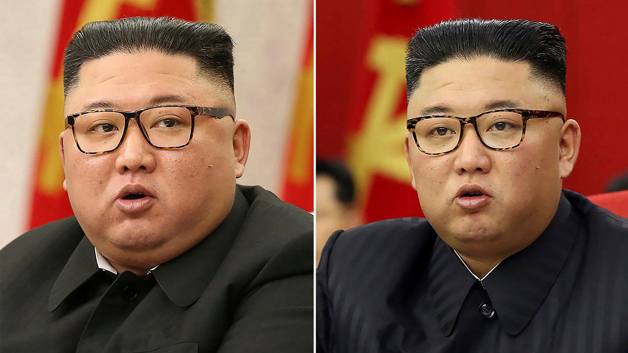 Die Bilderkombo, die von der nordkoreanischen Regierung bereitgestellt wurde, zeigt den nordkoreanischen Machthaber Kim Jong-un links bei einem Treffen der Arbeiterpartei in Pjöngjang am 8. Februar 2021 – auf der anderen Seite ist ein aktuelleres Foto von ihm vom 15. Juni 2021 zu sehen. Dort sieht er deutlich schlanker aus.