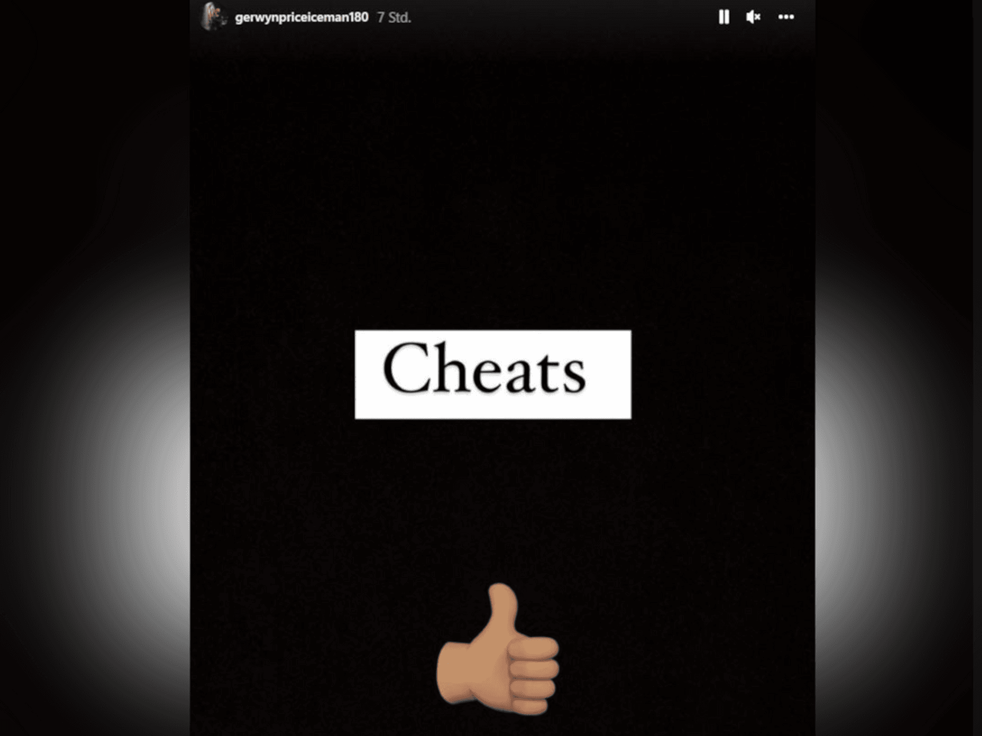 Darts-Weltmeister Gerwyn Price hat nach seinem WM-Aus auf Instagram den Schriftzug „Cheats“ sowie einen Daumen nach oben gepostet.