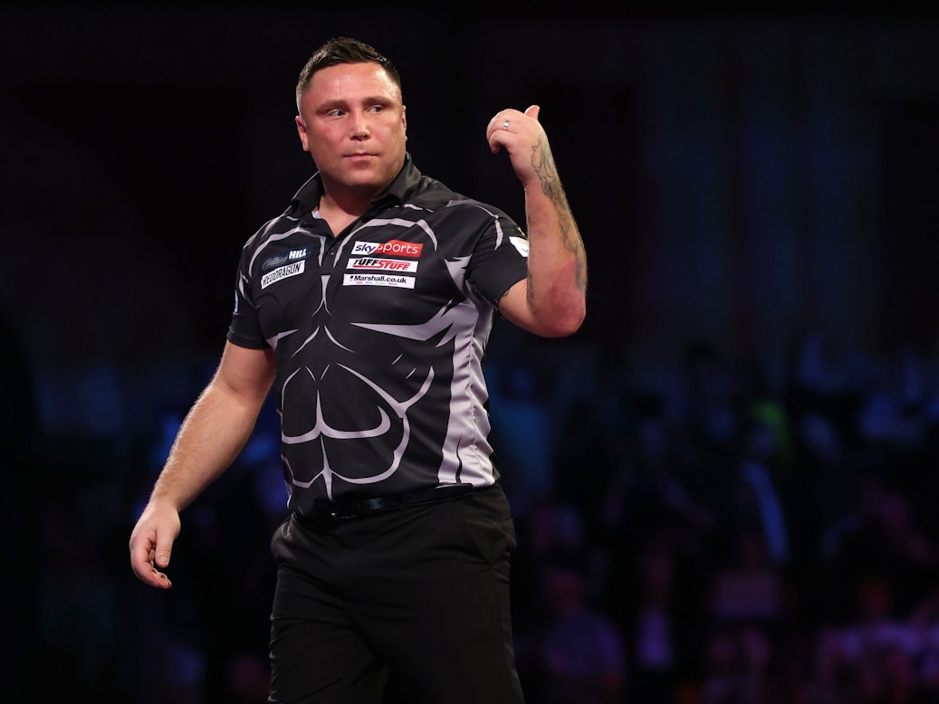 Darts-Weltmeister Gerwyn Price während des Viertelfinals der WM gegen Michael Smith.